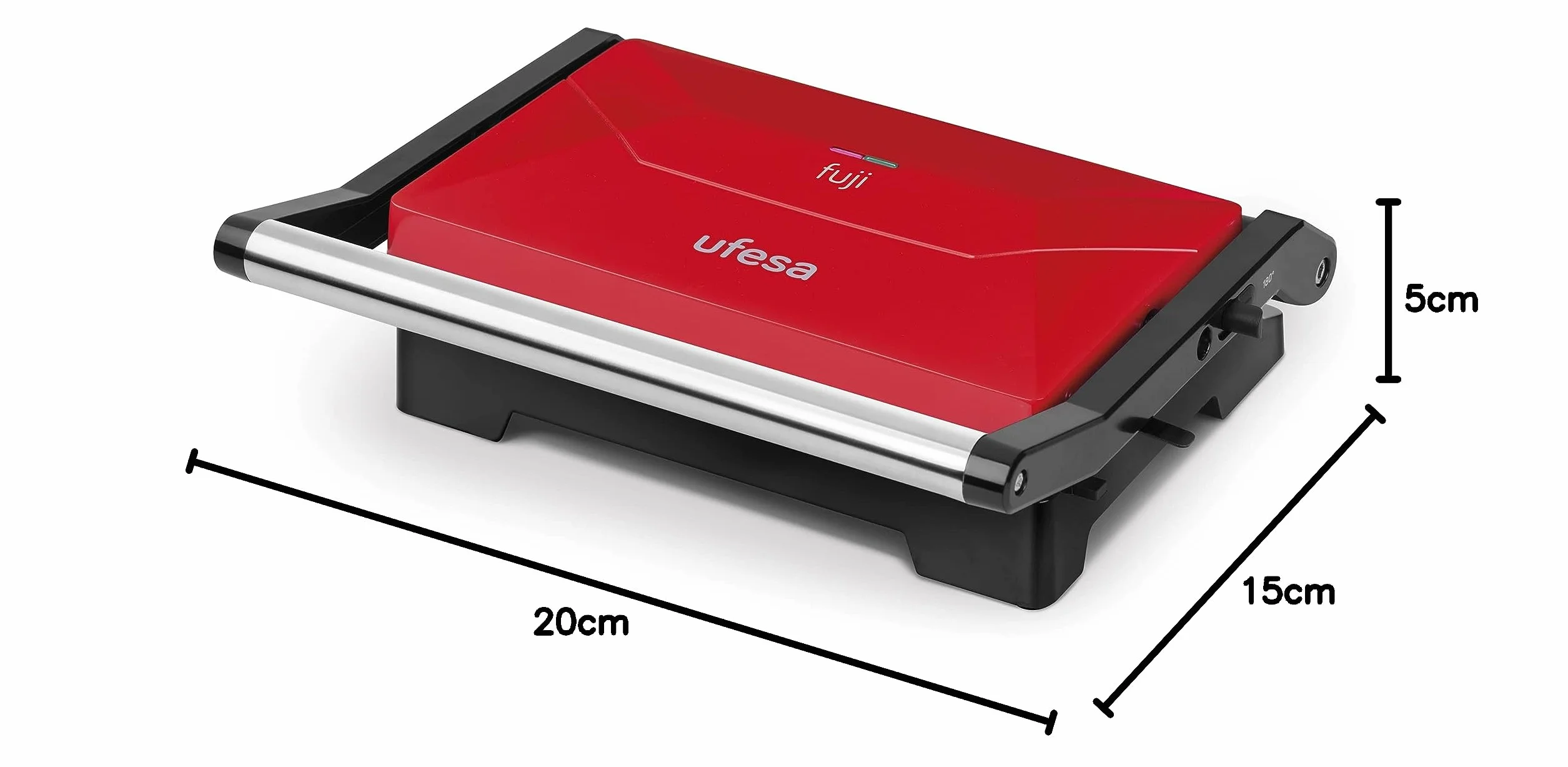 Ufesa PR1000 Fuji grill elektryczny, Panini Press, 1000 W, płyty z powłoką zapobiegającą przywieraniu, otwór 180 stopni, uchwyt Cold Touch