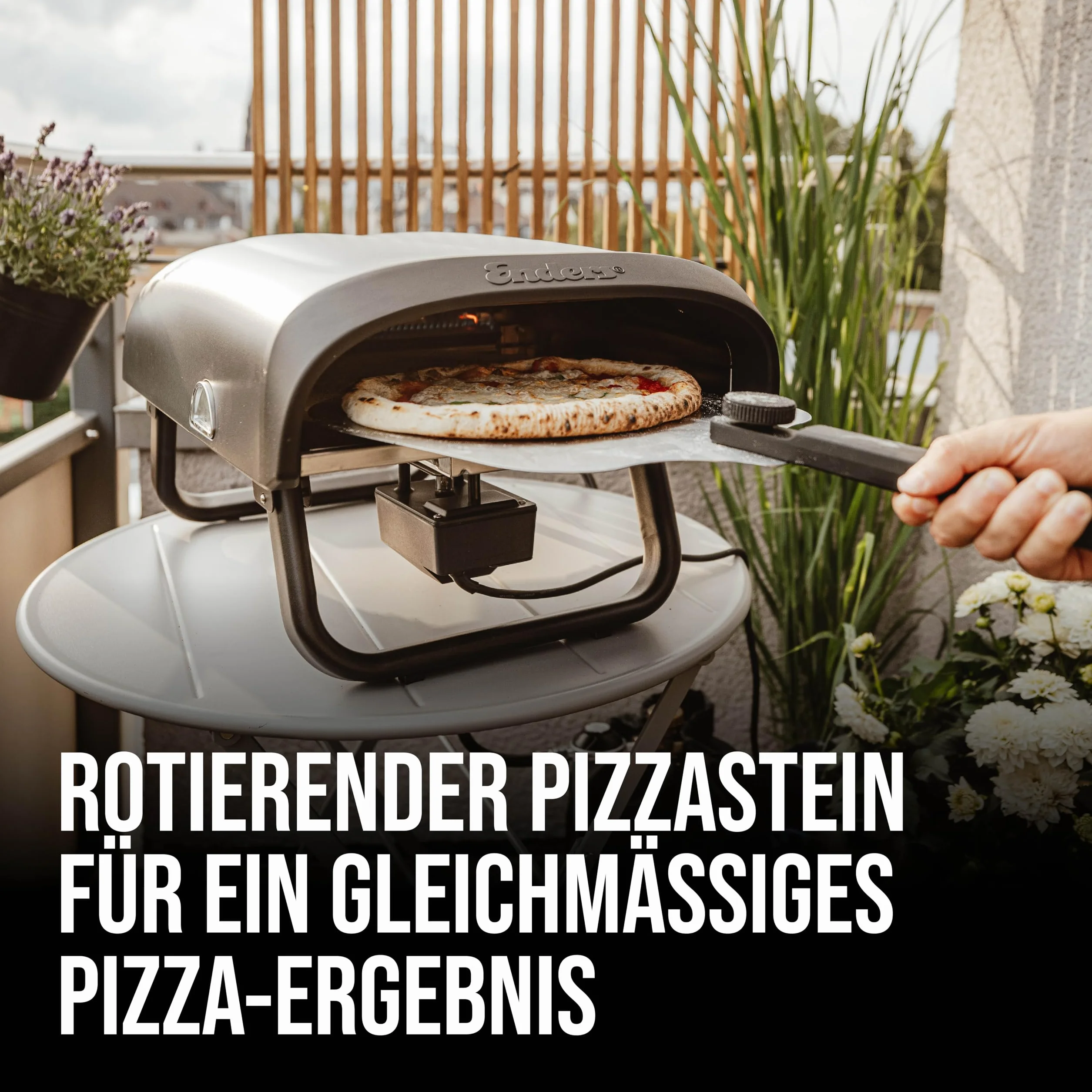 Enders® Piec do pizzy Paco™ Rotate, okrągły kamień do pizzy, termometr, palnik do pizzy, palnik ze stali nierdzewnej, 4 kW, kordieryt do pizzy 30,5 cm, obrotowy, bezstopniowo regulowany palnik ze
