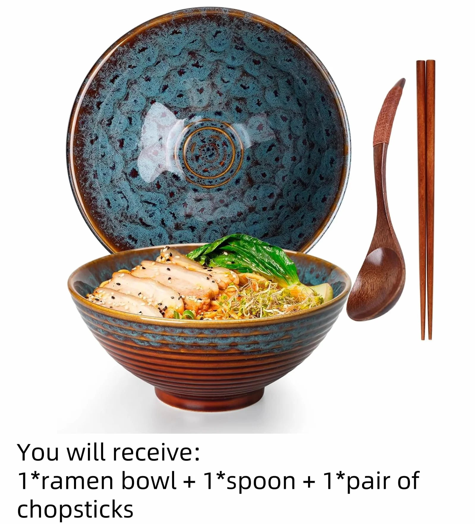 Miska Ramen, zestaw misek do ramenu, japońska miska ceramiczna, z łyżeczką pałeczek, miski do zupy, 1200 ml, miska na ramen w stylu vintage, miseczki na musli, salaterka