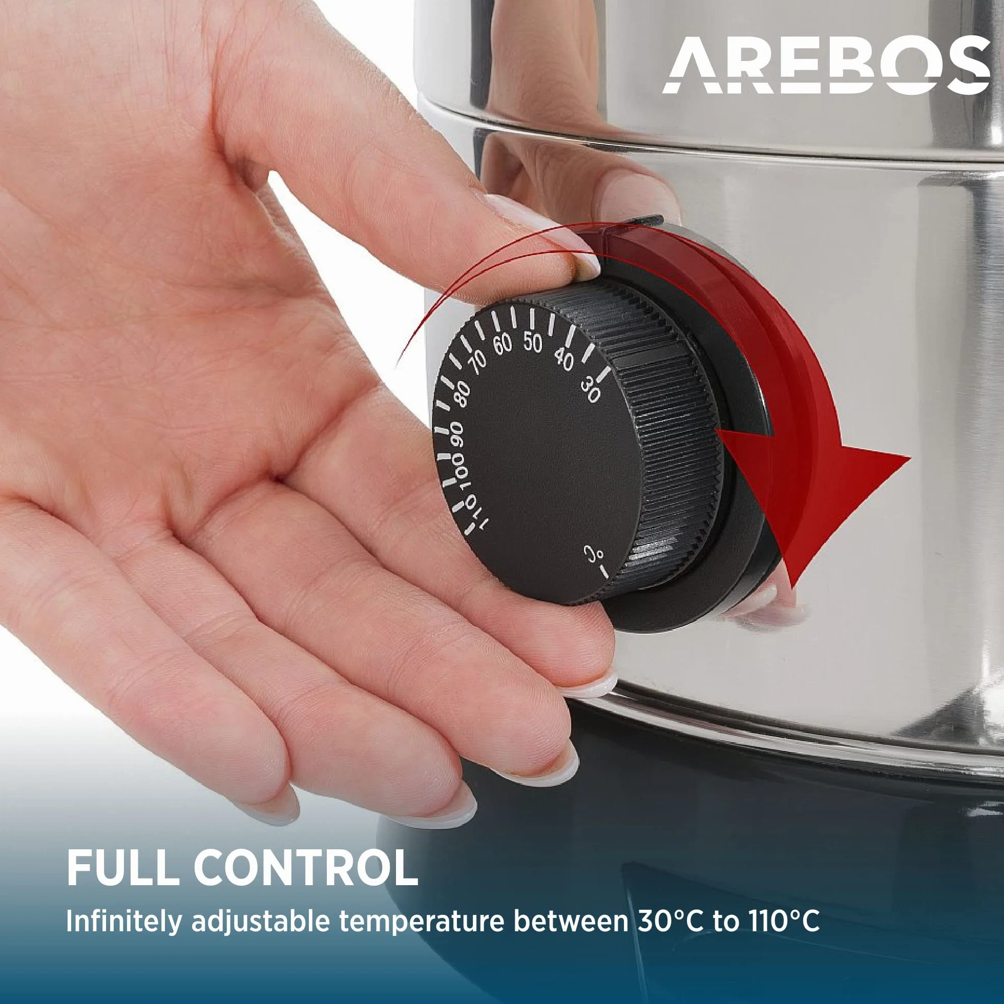 Arebos Dozownik gorących napojów 950W Bojler 6,8L 30 filiżanek Czajnik do gorącego wina ze stali nierdzewnej Podgrzewacz do kawy herbaty Termostat Regulacja temperatury 30-110°C