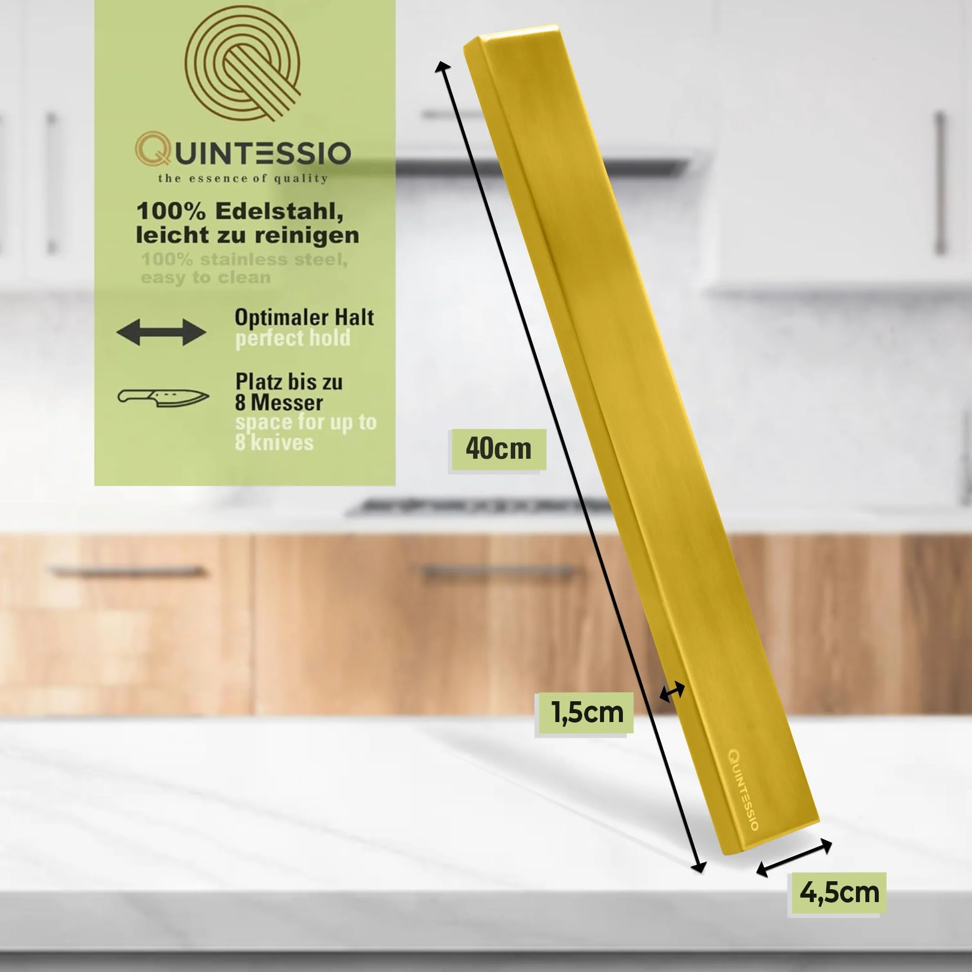 QUINTESSIO Listwa magnetyczna do noży ze stali nierdzewnej 40 cm złoto