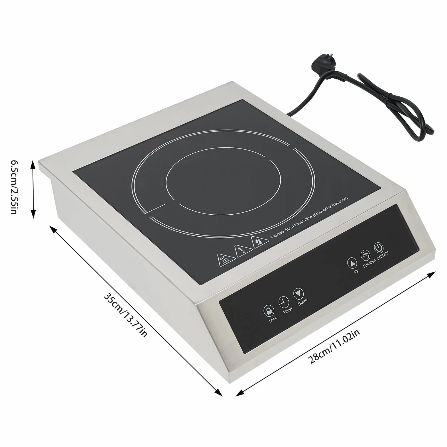 Komercyjna kuchenka indukcyjna 3500 W, inteligentne gotowanie, blat roboczy, indukcja, 11-stopniowa regulacja, kompaktowa konstrukcja, płyta indukcyjna do garnków, magnetyczna zawartość żelaza 30%