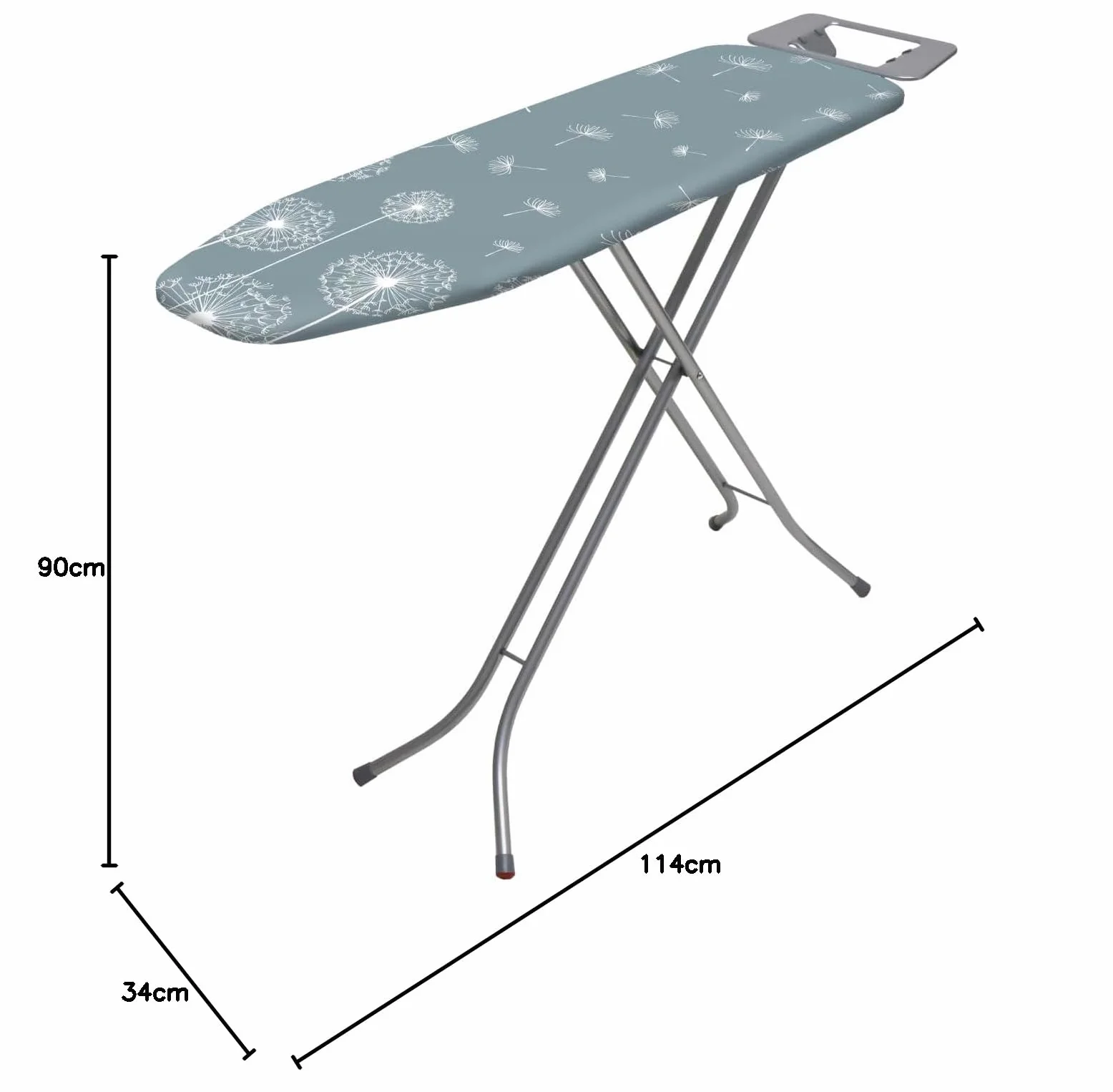 Składana deska do prasowania Basic, 114 x 34 cm, z metalową siatką, podkładką z pianki 5 mm i półką na żelazko, antypoślizgowe nóżki