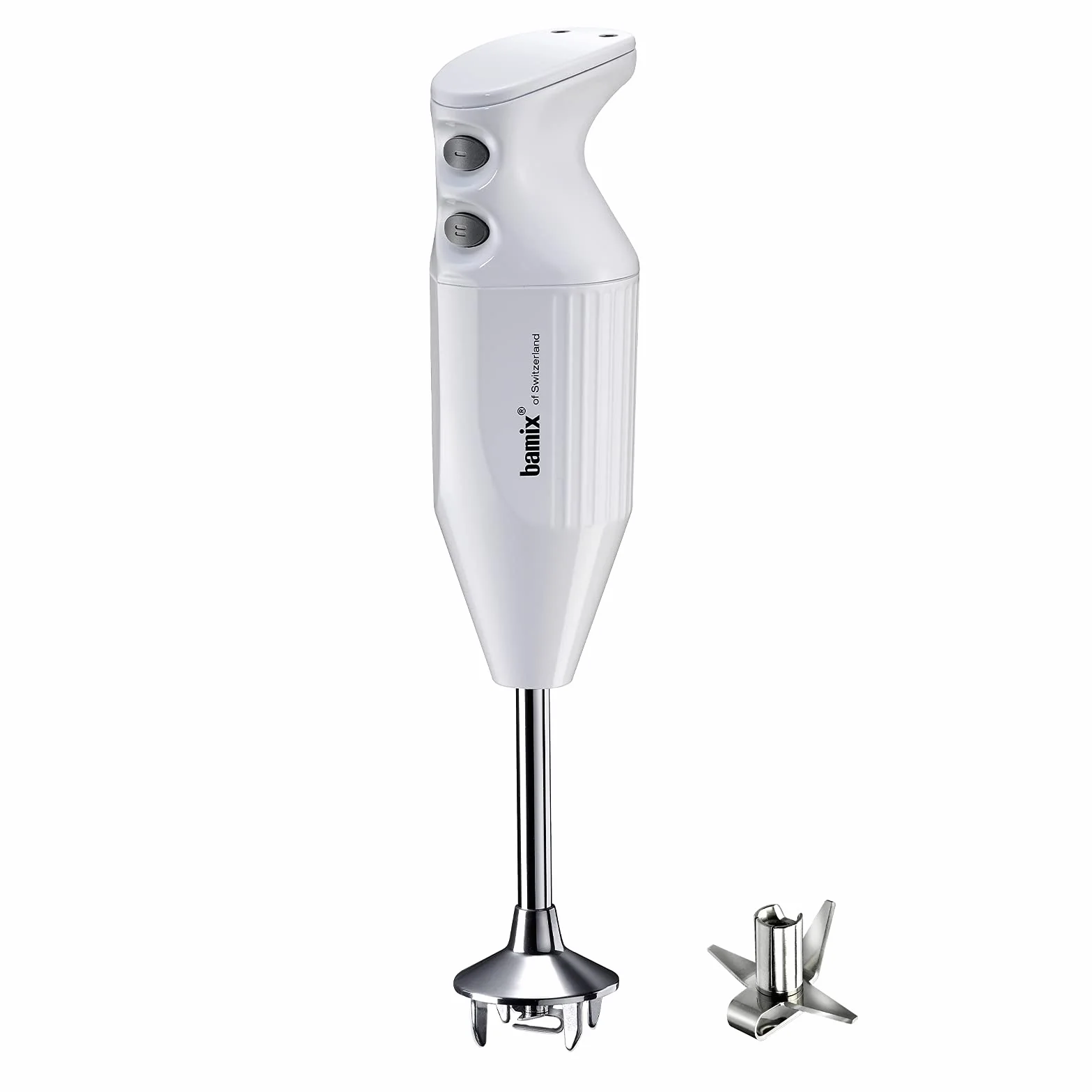 bamix M160 ONE Zestaw blendera ręcznego z nożem wielofunkcyjnym ze stali szlachetnej, 160 W, 2-stopniowy, Wyprodukowany w Szwajcarii, Biały