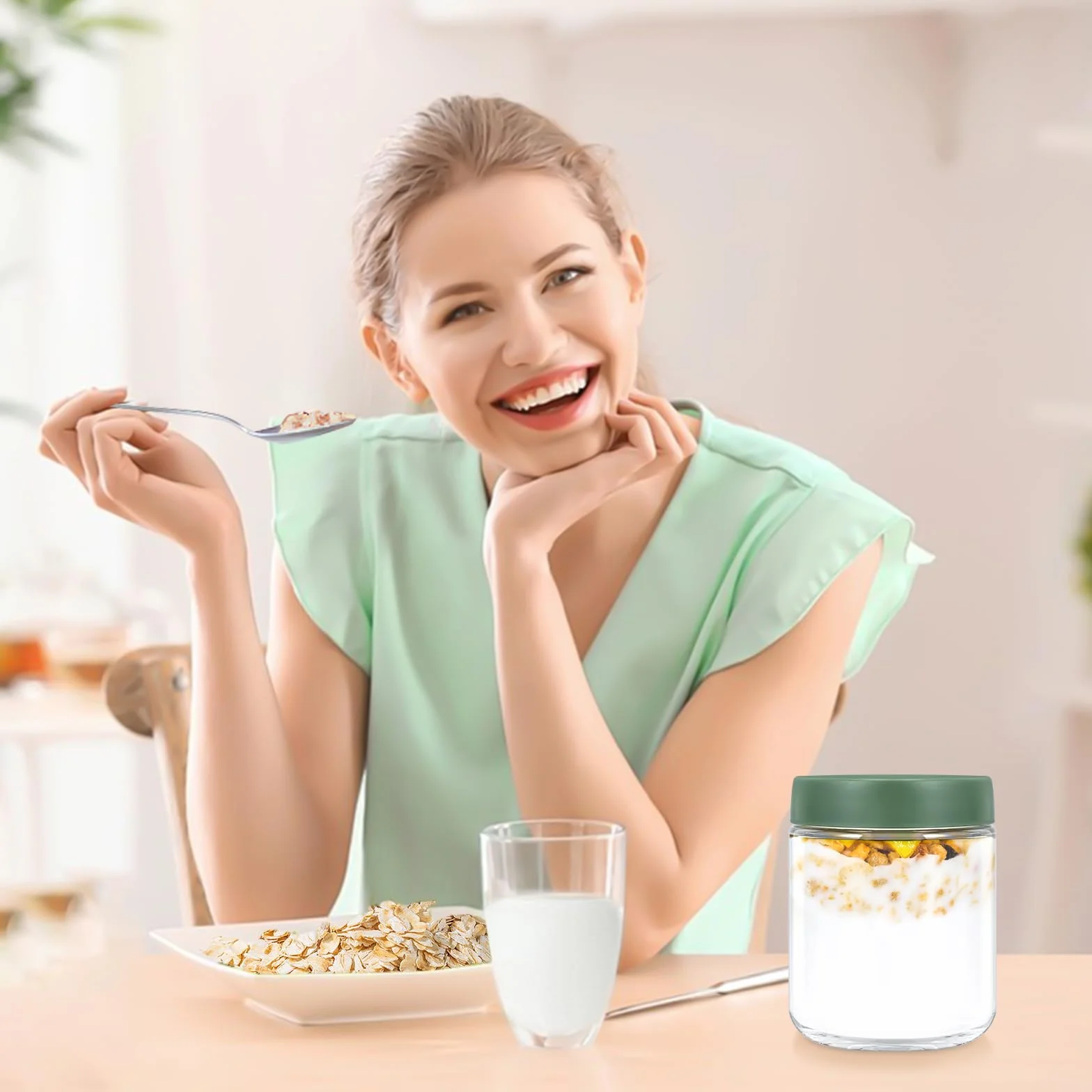 4-pak 500 ml słoik owsiany na noc, szklane słoiki z pokrywką, do owoców, owsa, jogurtu, sałatek,puddingu, chutney, przyprawy, wielokrotnego użytku słoiki mason z zakrętką uszczelniającą