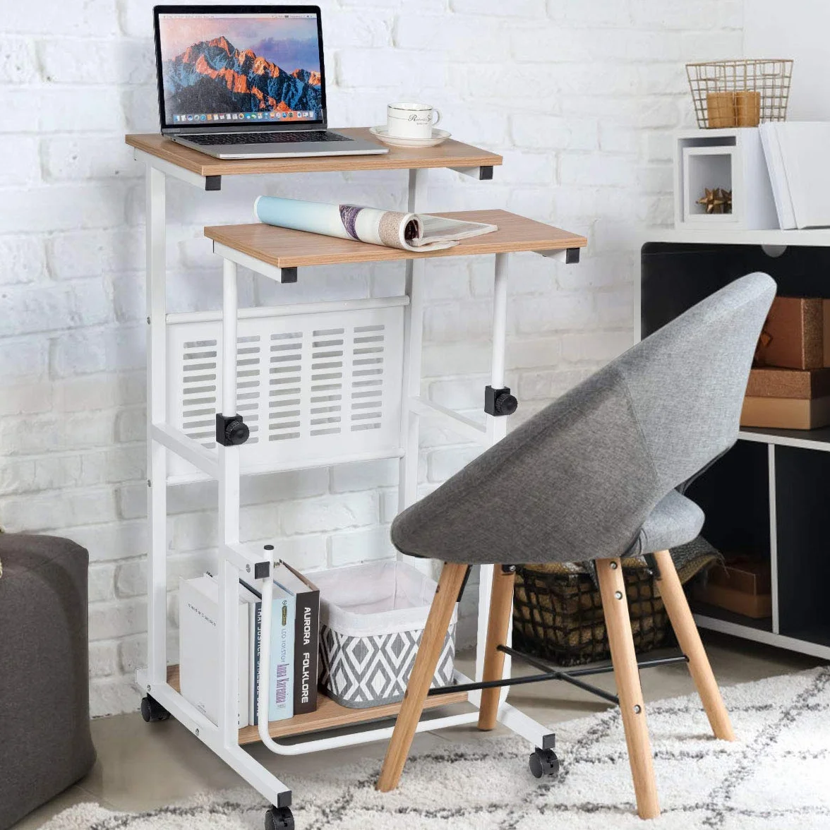 COSTWAY 2 w 1 stolik do laptopa i biurko z kółkami, z regulacją wysokości, stolik pod komputer, stojący stolik pod komputer do domu i biura