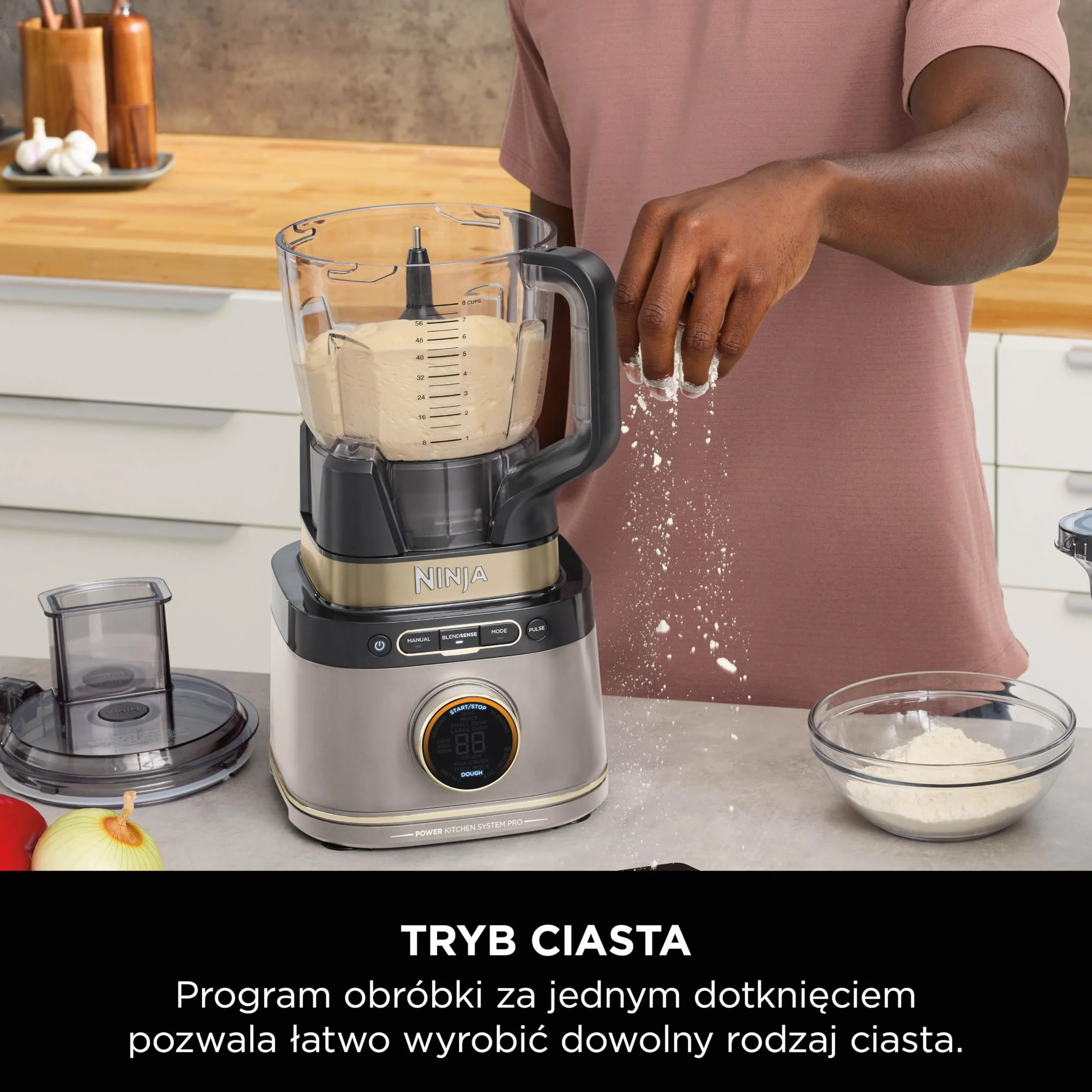 Ninja TB401EUSTGD 3-in-1 Detect Processor Pro Blender, robot kuchenny, ostrze do ciasta, kubki, dzbanek, złoty odcień kamienia