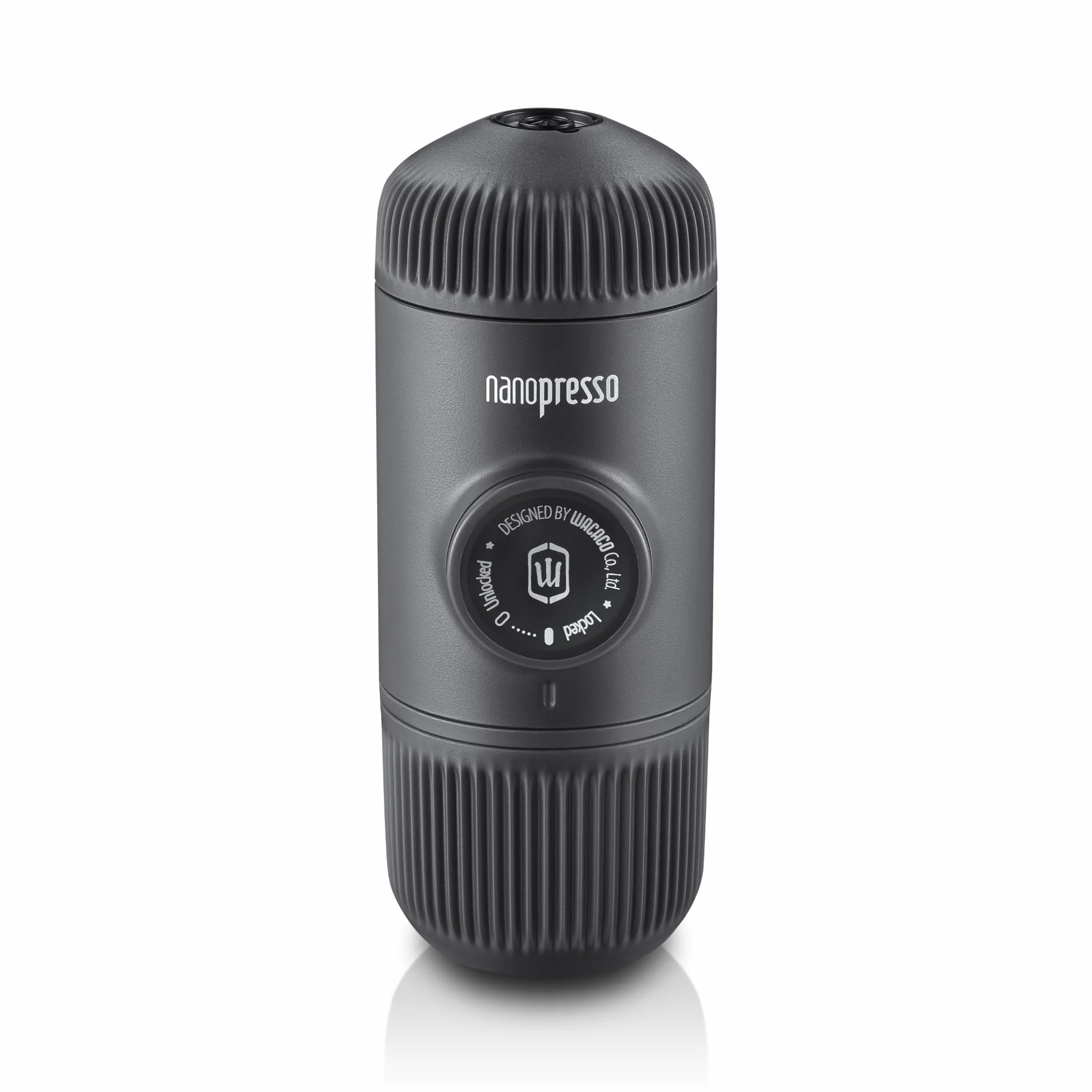 WACACO Nanopresso przenośny ekspres do espresso, ulepszona wersja minipresso, ciśnienie 18 barów, mały podróżny ekspres do kawy, obsługiwany ręcznie, kompatybilny z mieloną kawą, Szary