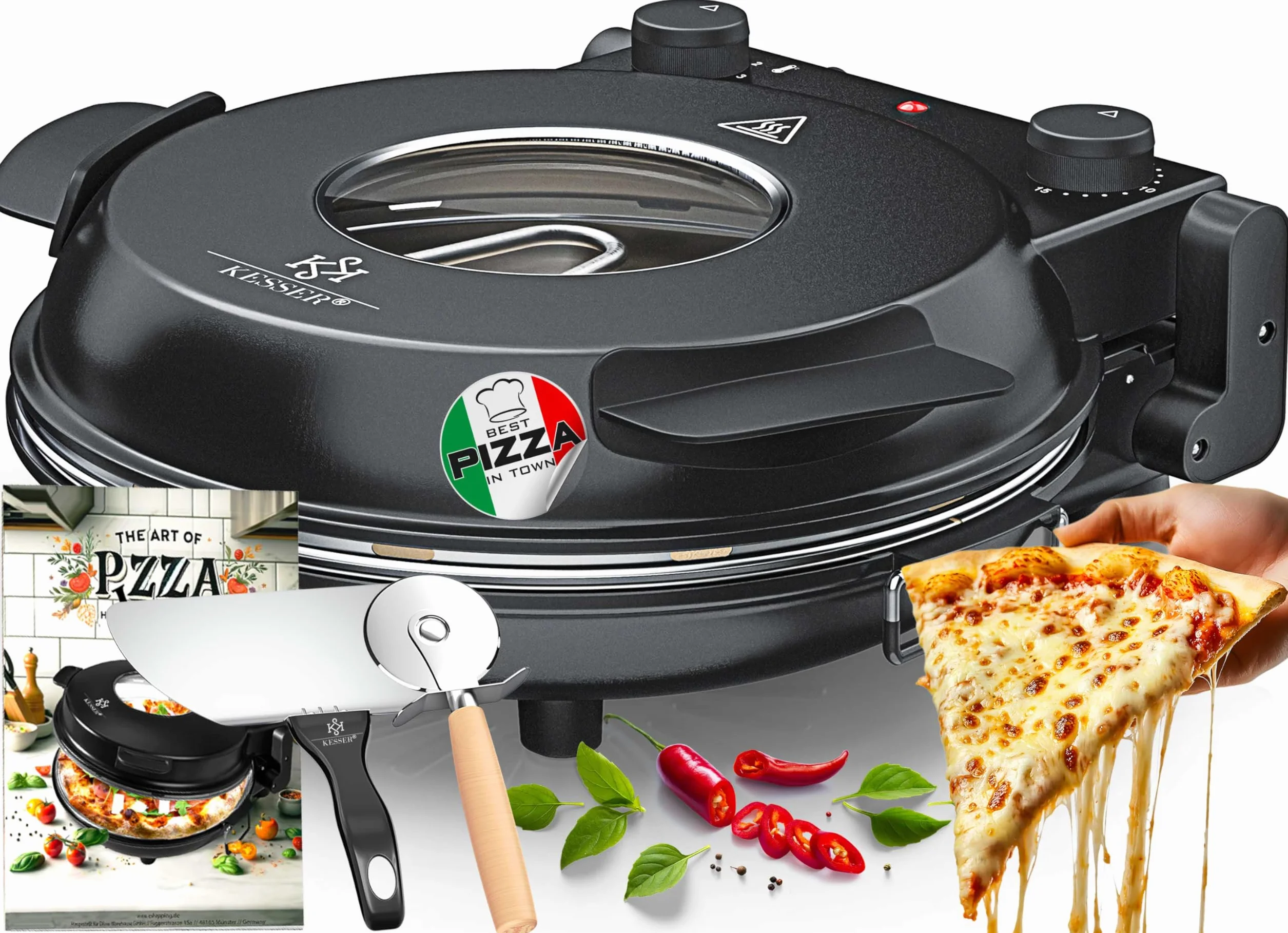 KESSER Elektryczny piec do pizzy 1200W 32cm 5 poziomów grzania z płytą kamienną