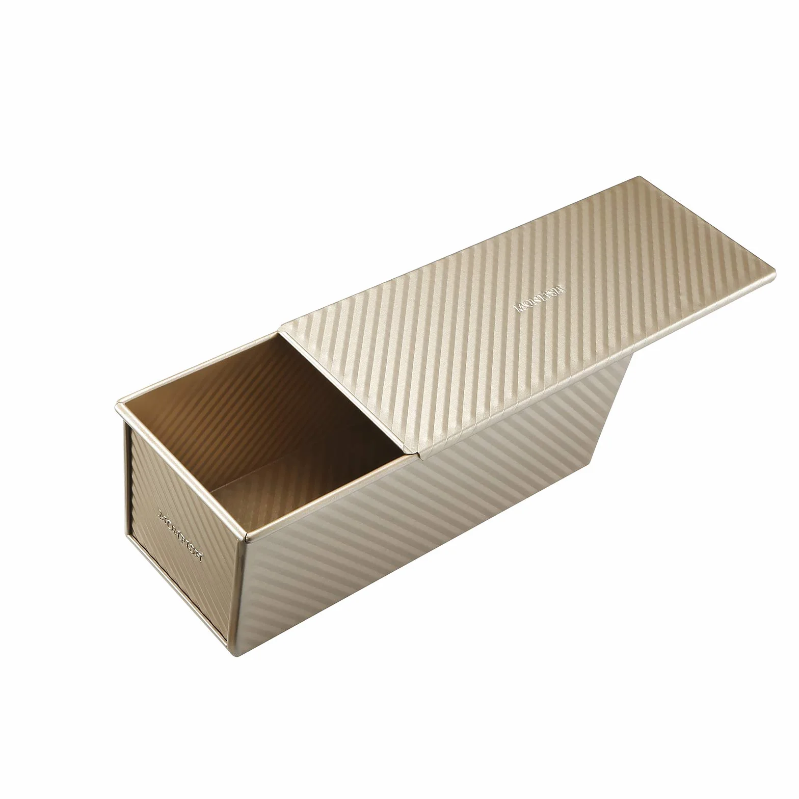 Monfish Pullman forma do bochenka chleba puszka z przesuwaną pokrywką stal aluminiowa 1000 g ciasto champgne gold nieprzywierająca 34 x 13,5 x 12 cm