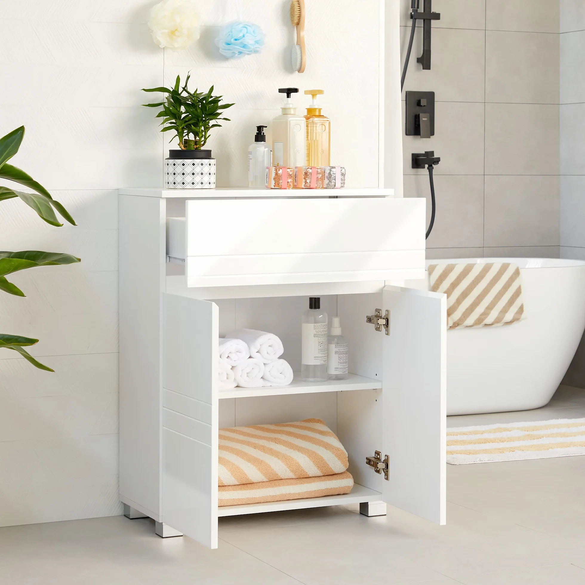 VASAGLE BBK140W01 szafka łazienkowa 60x30x80 cm biała