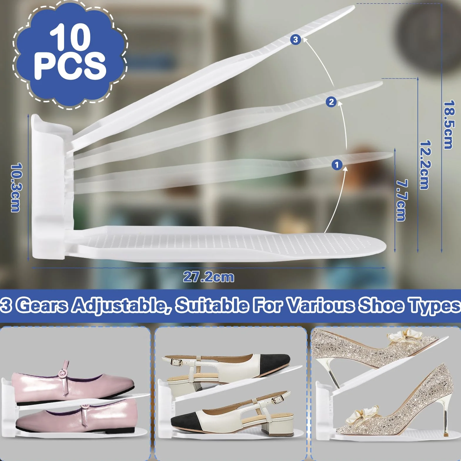 Zestaw 10 organizerów, regulowana wysokość stojaka na buty, prosty stojak, odpowiedni dla kobiet i mężczyzn, oszczędność miejsca