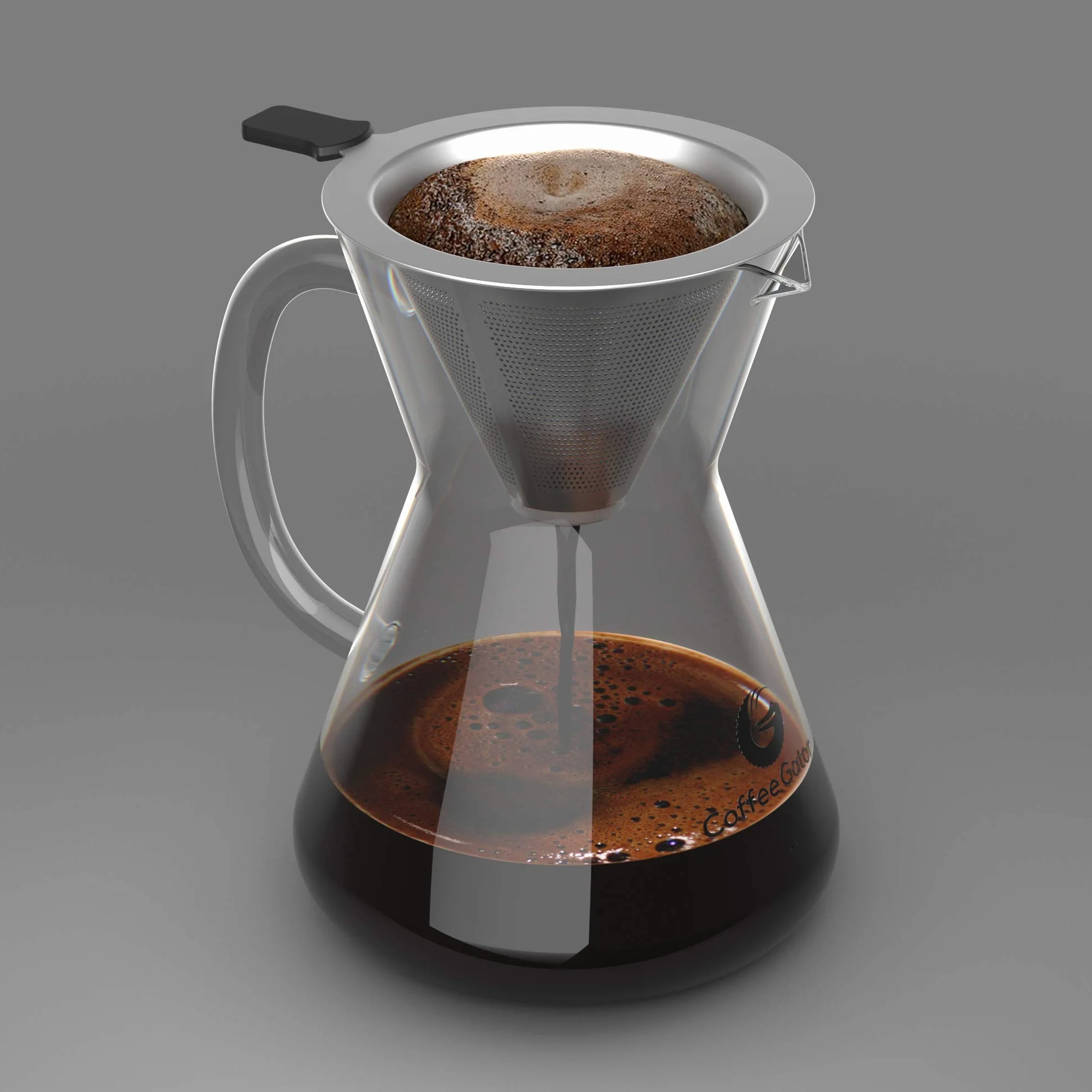 Coffee Gator Pour Over zaparzacz do kawy – więcej smaku dzięki bezpapierowemu filtrowi ze stali nierdzewnej i szklanej karafce – ręczny zaparzacz do kawy – 400 ml