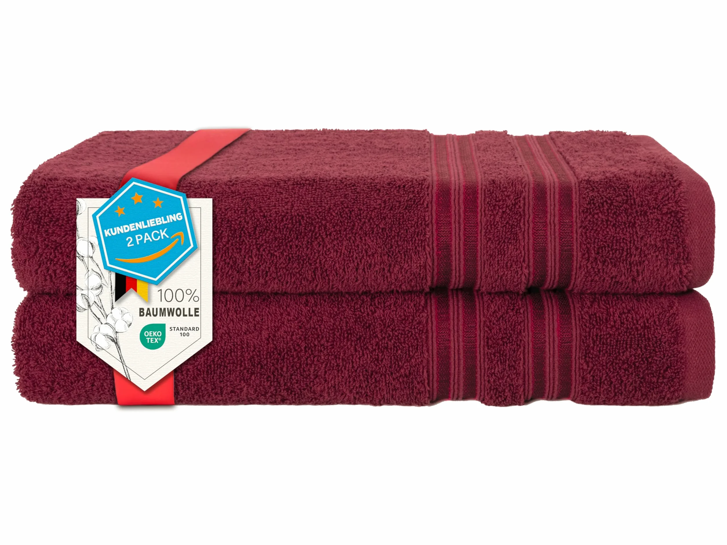 Hammetex Ręczniki Kąpielowe 2-pak 70x140 cm – 100% Bawełna Frotté – Certyfikat OEKO-TEX – Miękkie, Chłonne – z Zawieszką, Czerwony