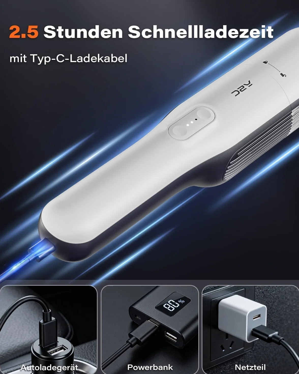 A2C 20000 Pa, 3 w 1 odkurzacz samochodowy, podwójny filtr PET i HEPA, mini odkurzacz 120 W, akumulator o długiej żywotności 7500 mAh, idealny do samochodu, domu, biura