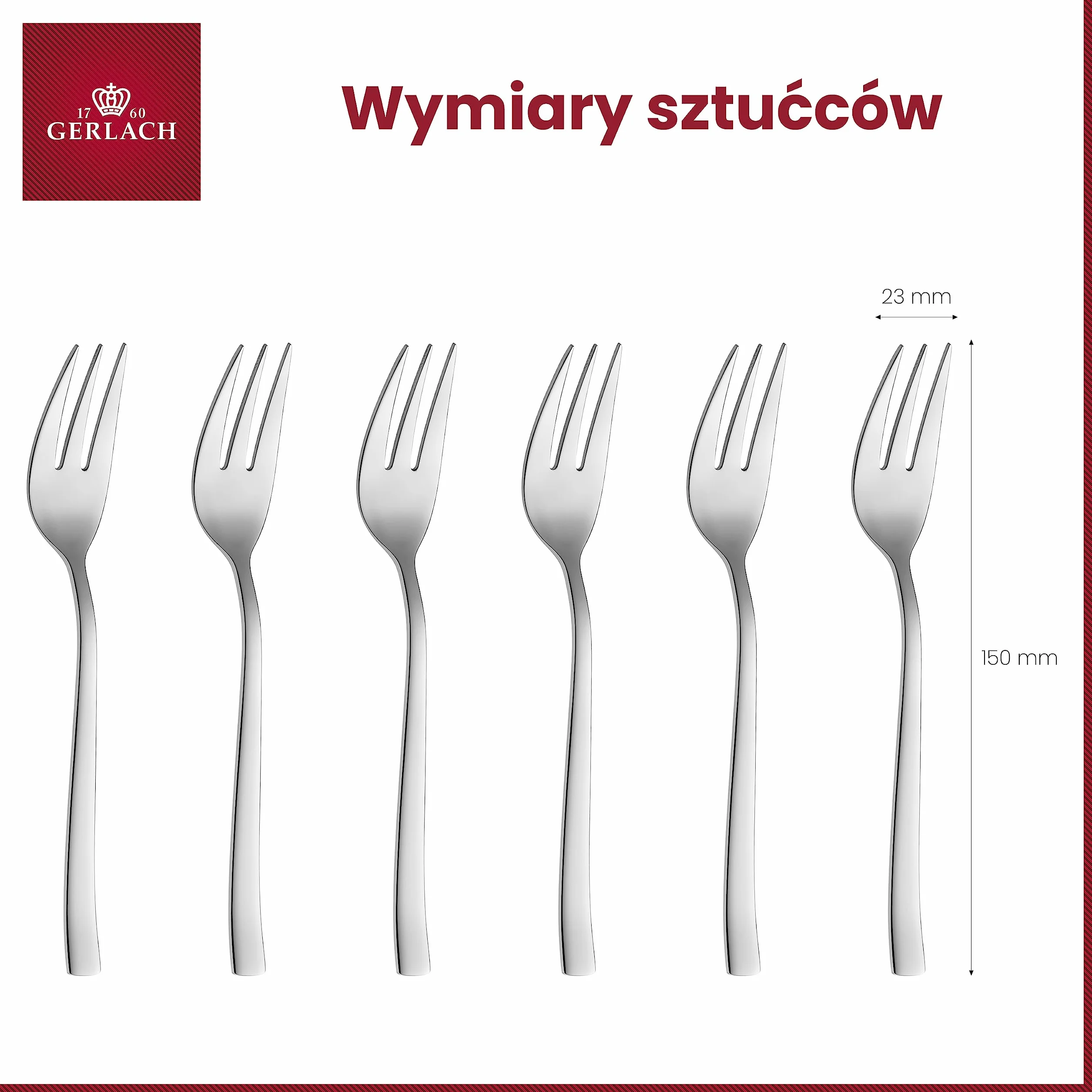 Gerlach Onda Zestaw Widelczyków Do Ciast i Deserów Dla 6 Osób Ze Stali Szlachetnej Nierdzewnej Komplet Widelców Deserowych Do Mycia W Zmywarce Połysk 6 Elementów