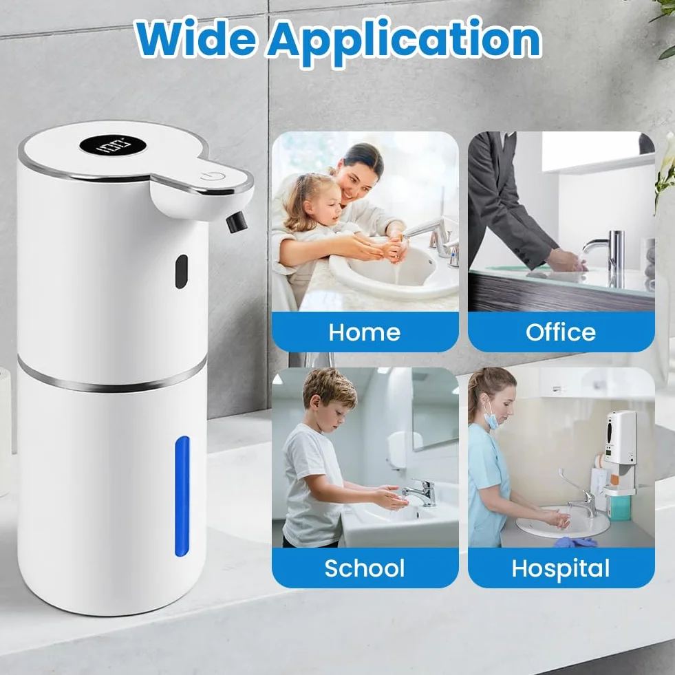 Vicloon Automatyczny dozownik mydła, dozownik mydła 380 ml, dozownik mydła w pianie, USB wielokrotnego napełniania ścienny dozownik mydła z czujnikiem podczerwieni, wodoodporny IPX5, do łazienek
