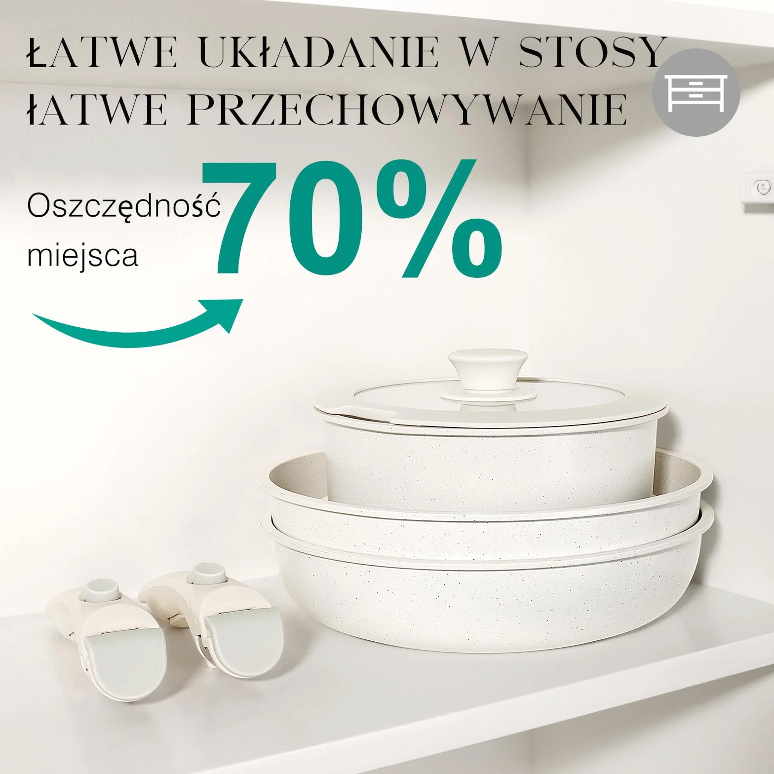 GiPP Zestaw naczyń indukcyjnych, 3/5/11 sztuk, nieprzywierająca bateria do naczyń ze zdejmowanym uchwytem, zmywarka/piekarnik, bez PFOA (biały, 3 szt.)