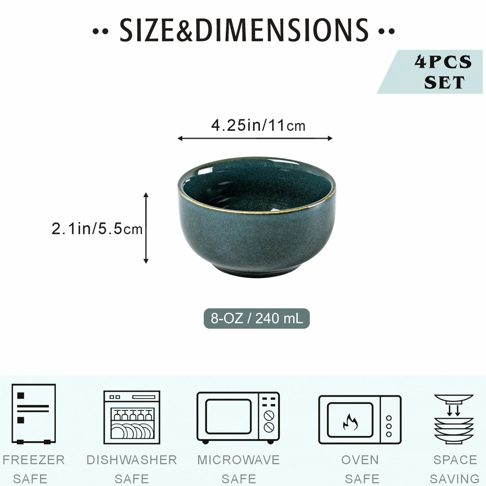 UNICASA Ceramiczne miski deserowe, 10 cm, idealne jako miski na przekąski, miski na owoce, serwis stołowy dla 4 osób, nadają się do mycia w zmywarce