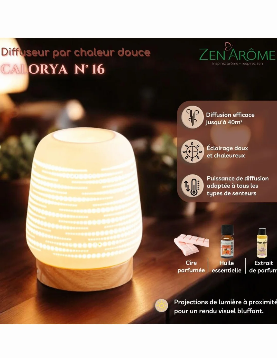 Zen'Arôme Calorya n°16 palnik do wosku zapachowego ceramika ażurowa dekoracja oświetlenie otoczenia wys. 21,5 cm