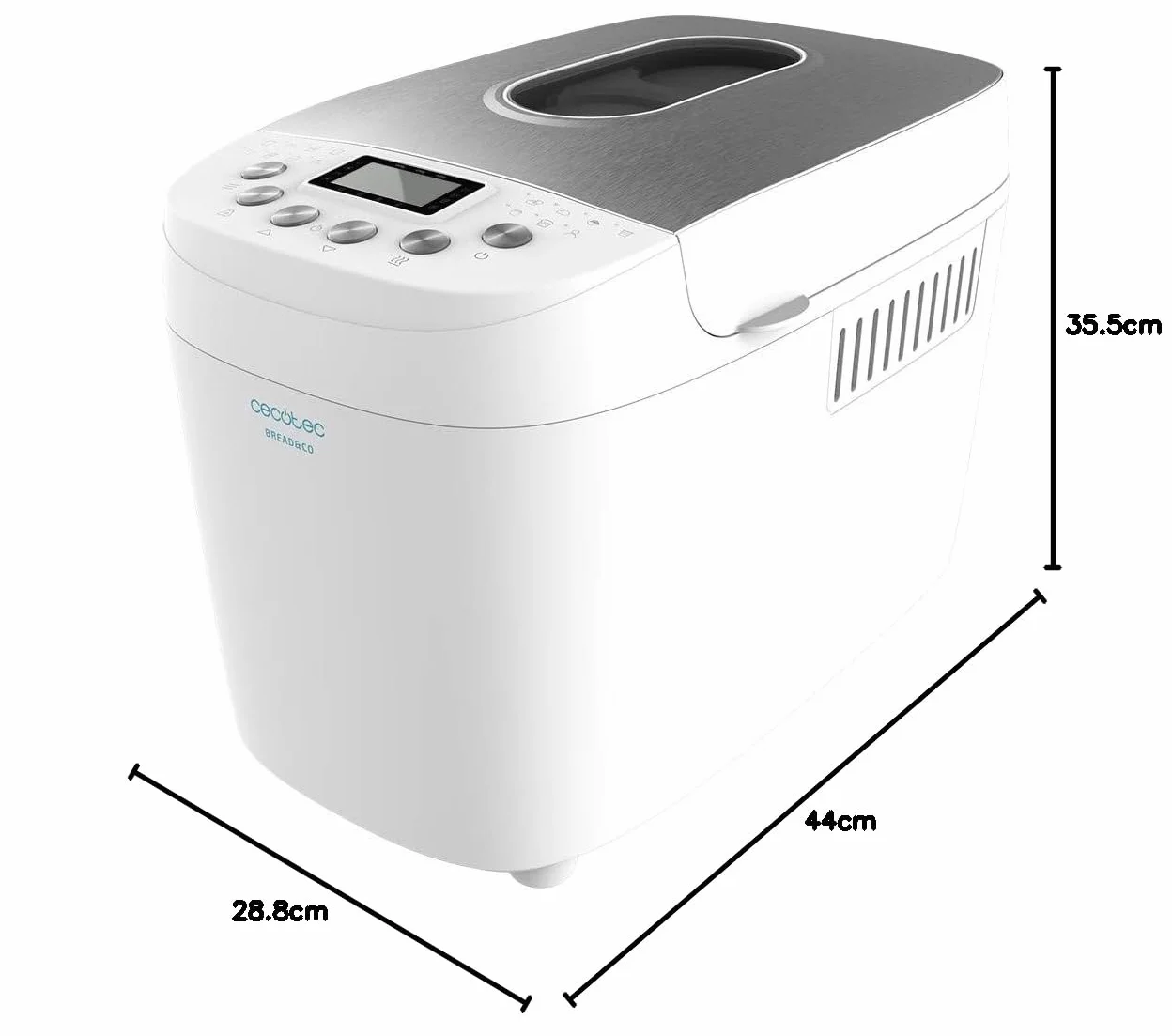 Cecotec Wypiekacz do chleba Bread&Co 1500 PerfectCook. 850 W, 1,5 Kg, 15 programów, 15 programowalnych godzin, 2 elementy grzewcze, misa odporna na mycie w zmywarce, książeczka z przepisami, Bread&Co 1500 PerfectCook.