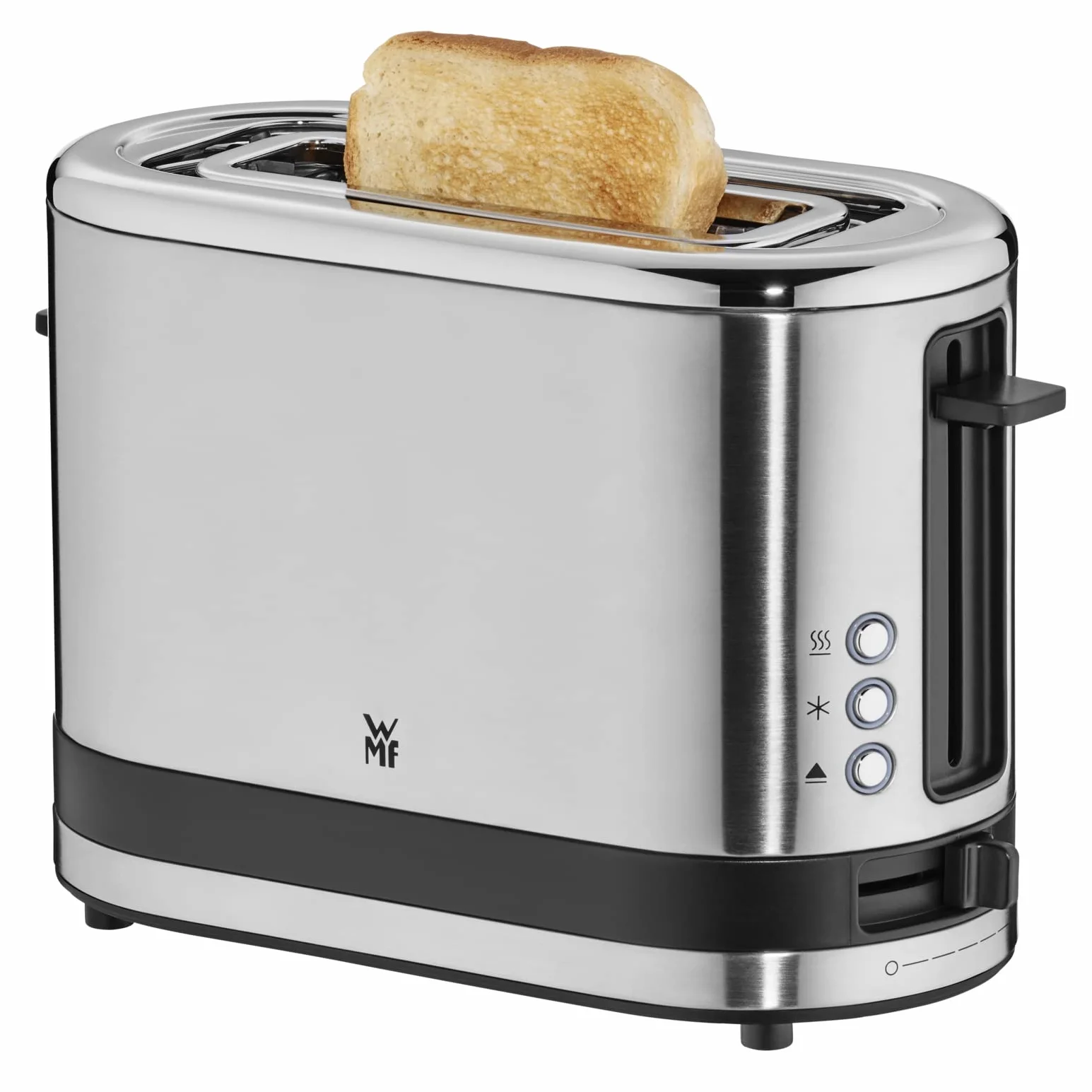 WMF Küchenminis toster na 1 kromki, długa szczelina, XXL-Tost, nakładka na bułki, 7 stopni opiekania, zabezpieczenie przed przegrzaniem, 600 W, stal nierdzewna, matowa