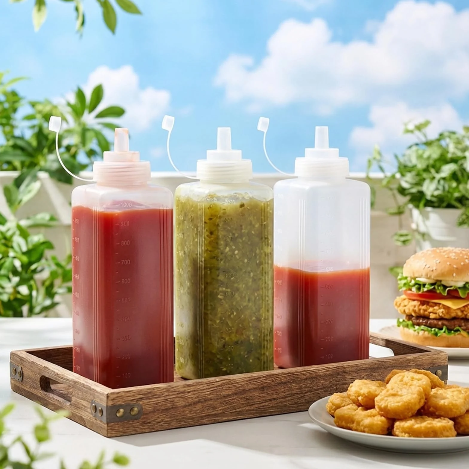 Butelka do wyciskania 1000 ml, 2 sztuki – nadaje się do kontaktu z żywnością, butelka do wyciskania z nakrętkami i etykietami, szczelna, praktyczny dozownik sosu do ketchupu, oleju, BBQ