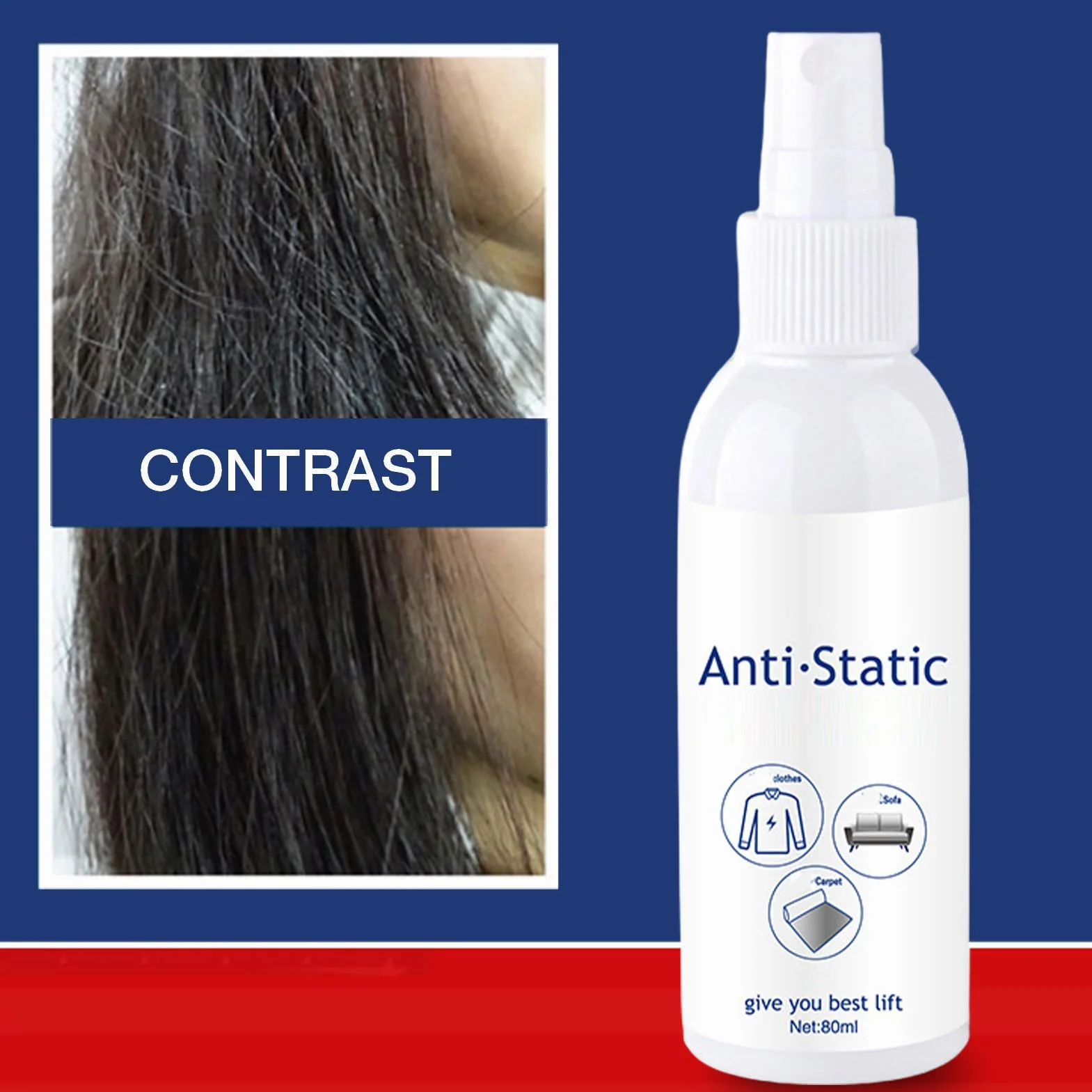 Antystatyczny spray, 80 ml, antystatyczny odświeżacz materiału, bezzapachowy płyn do płukania tkanin o natychmiastowym i długotrwałym działaniu, dla kobiet, mężczyzn i bielizny rodzinnej