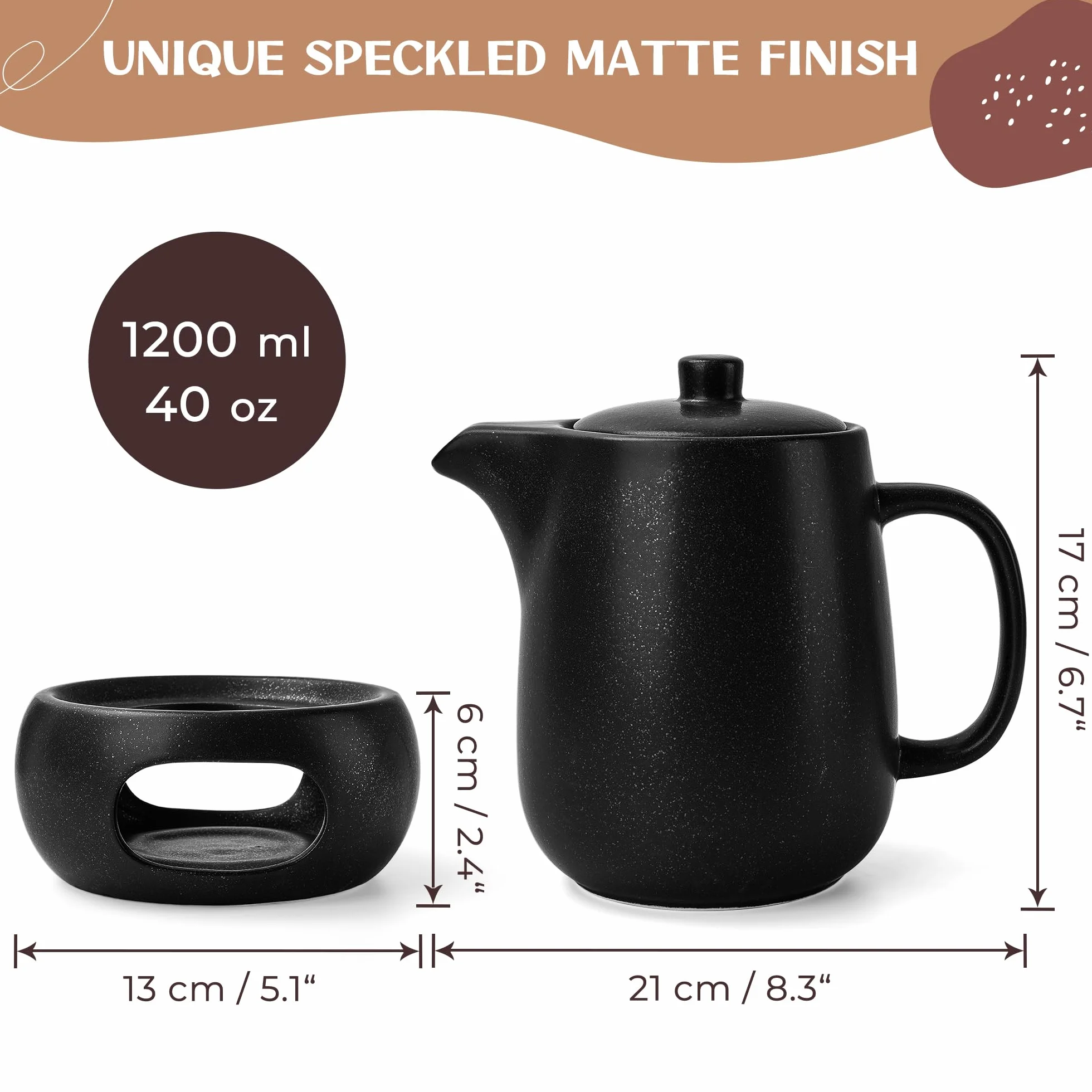 Dzbanek do herbaty z podgrzewaczem zestaw 1,134 g ceramiczny czajniczek z sitkiem duży dzbanek do herbaty z zaparzaczem do herbaty sypkiej, luksusowy zestaw do herbaty z podgrzewaczem do