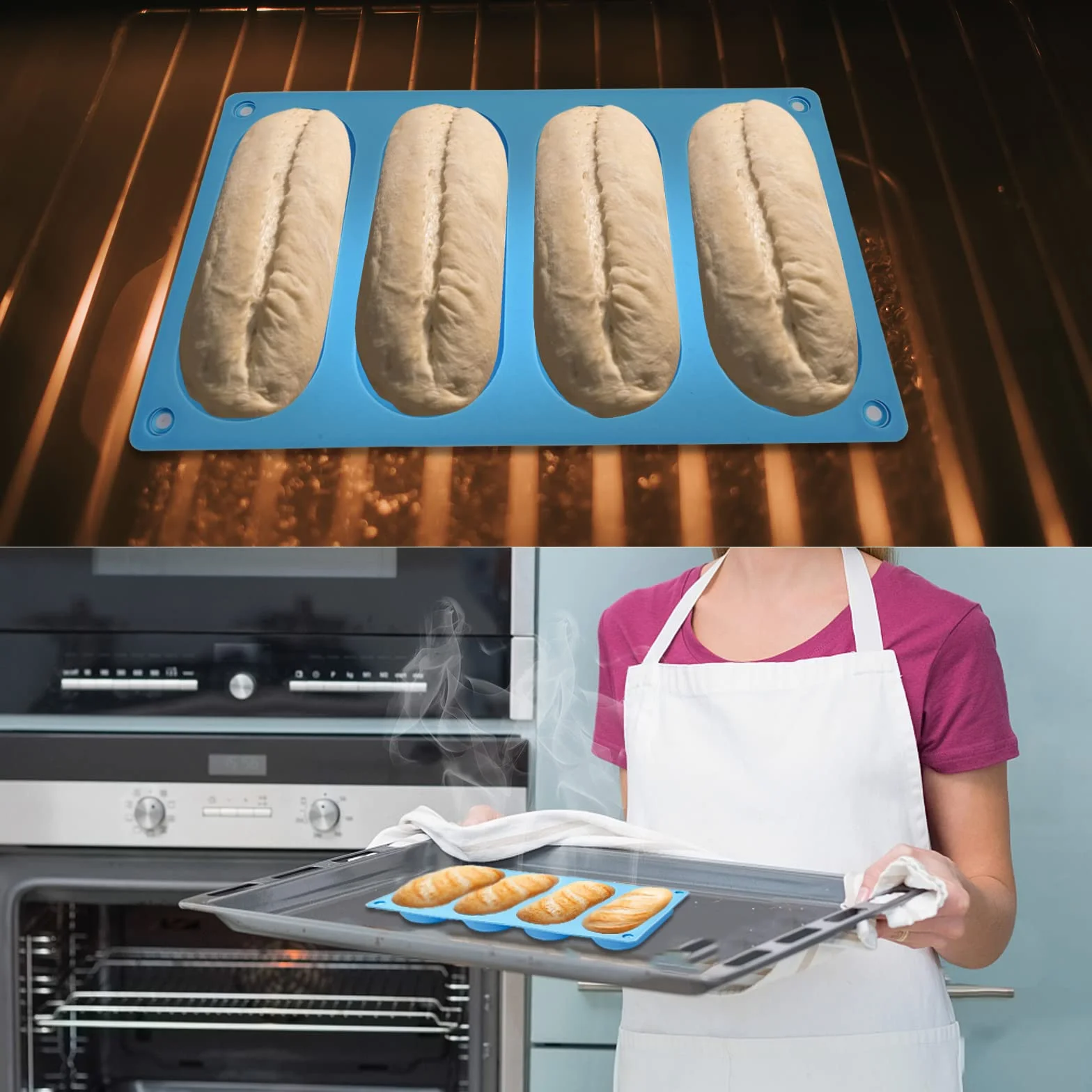 Forma Silikonowa do Bułek Hot Dogowych 2 szt - Nieprzywierająca, Odporna na Ciepło do Pieczenia Chleba i Kiełbasy