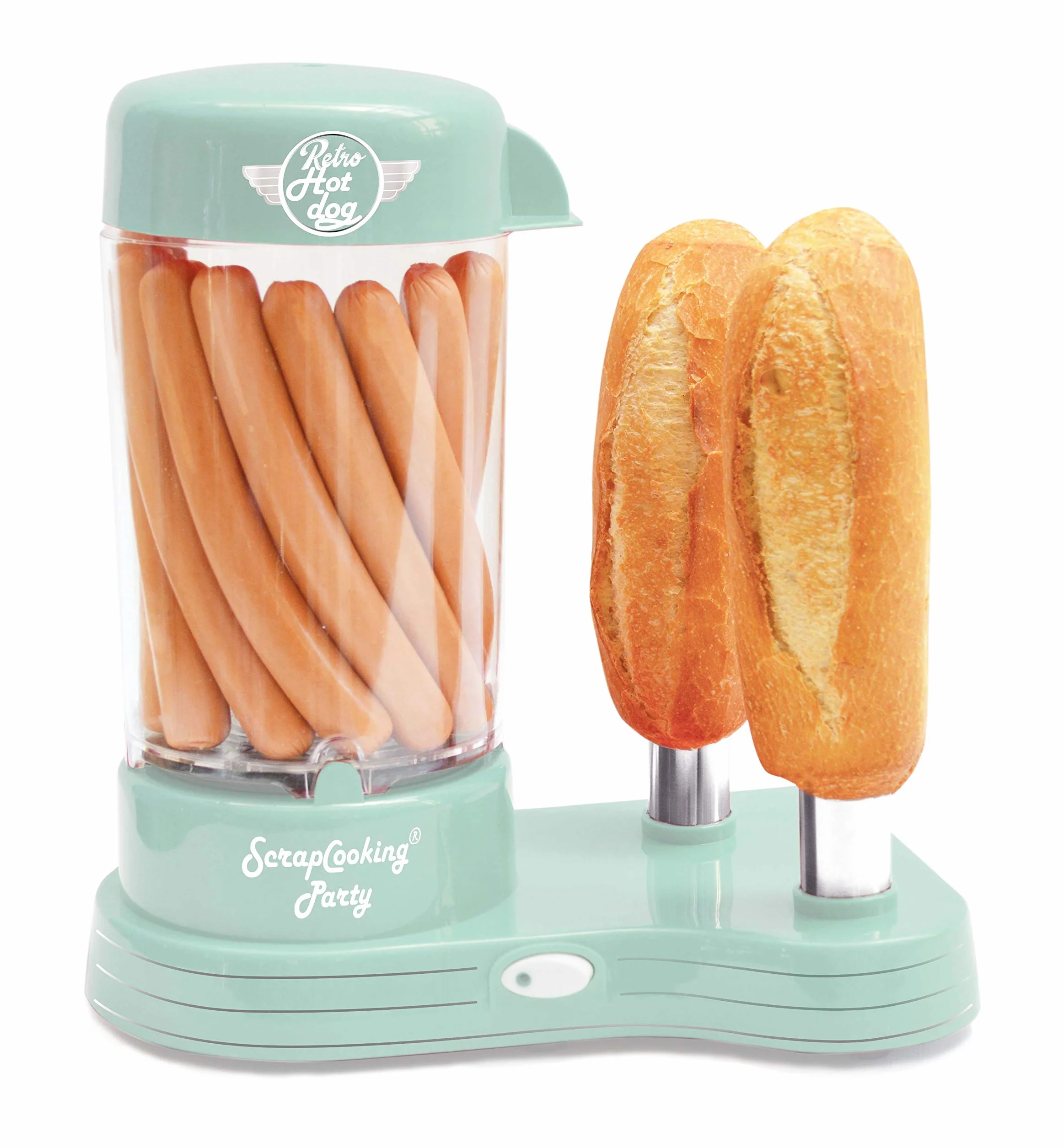 SCRAP COOKING 601 Hot Dogs maszyna na 12 kiełbasek i 2 chleba, styl retro, vintage, grillowanie, imprezy, karby, zielony, tworzywo sztuczne nadające się do kontaktu z żywnością, biała
