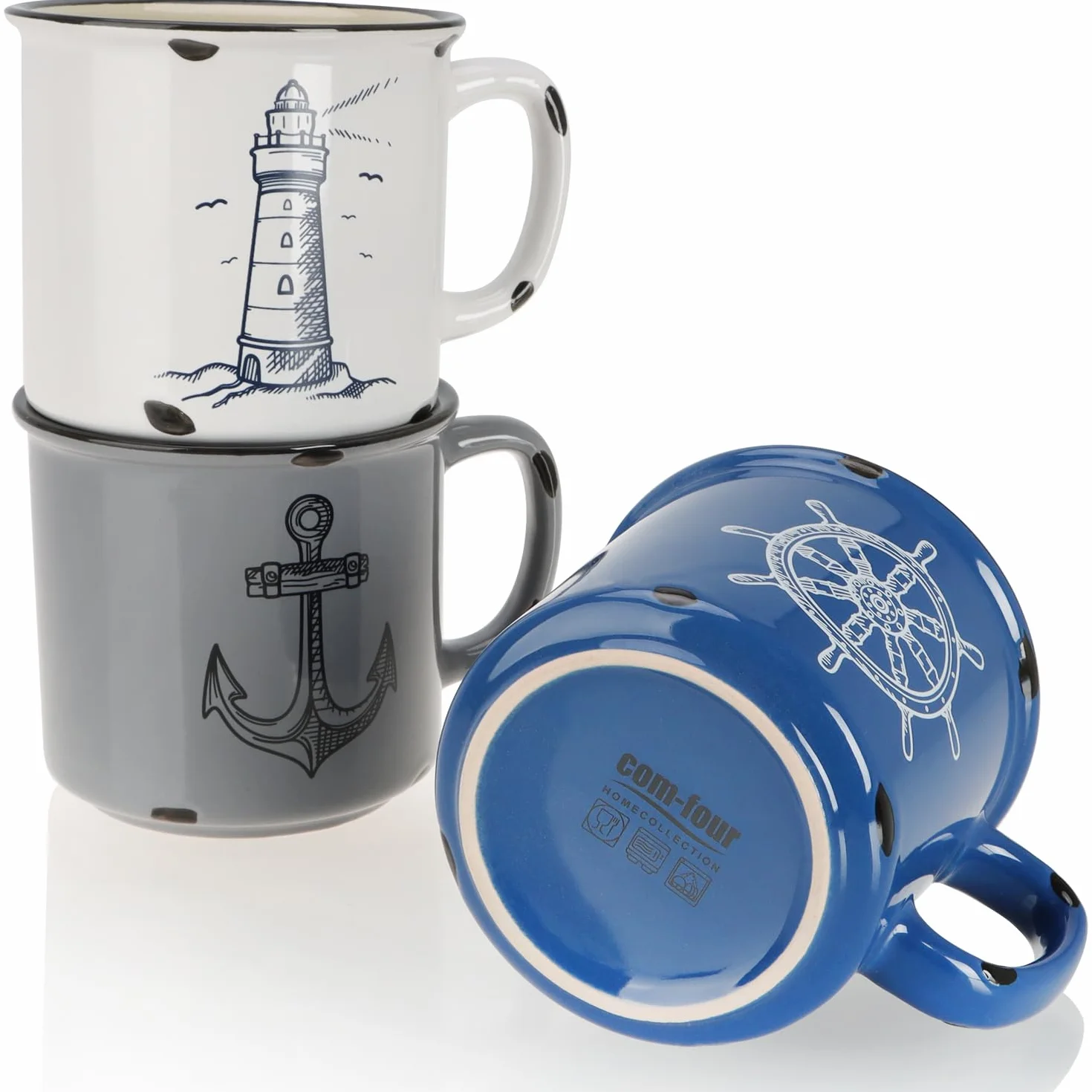 Porcelanowy kubek do kawy XXL 500 ml 3 sztuki biały niebieski szary
