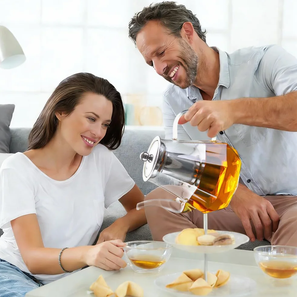 Dzbanek do herbaty, szklany dzbanek do herbaty, 1000 ml, z sitkiem, szklany dzbanek do herbaty, odporny na wysokie temperatury, szkło borokrzemowe, zestaw do zaparzacza do herbaty, do czarnej