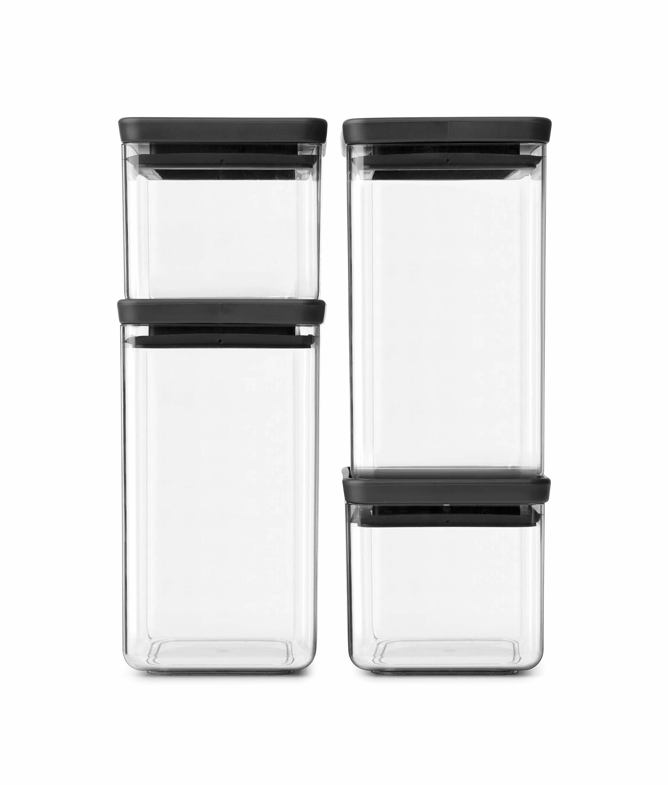 Brabantia Zestaw prostokątnych pojemników 2 x 0.7L / 2 x 1.6L - Wieko Ciemny Szary
