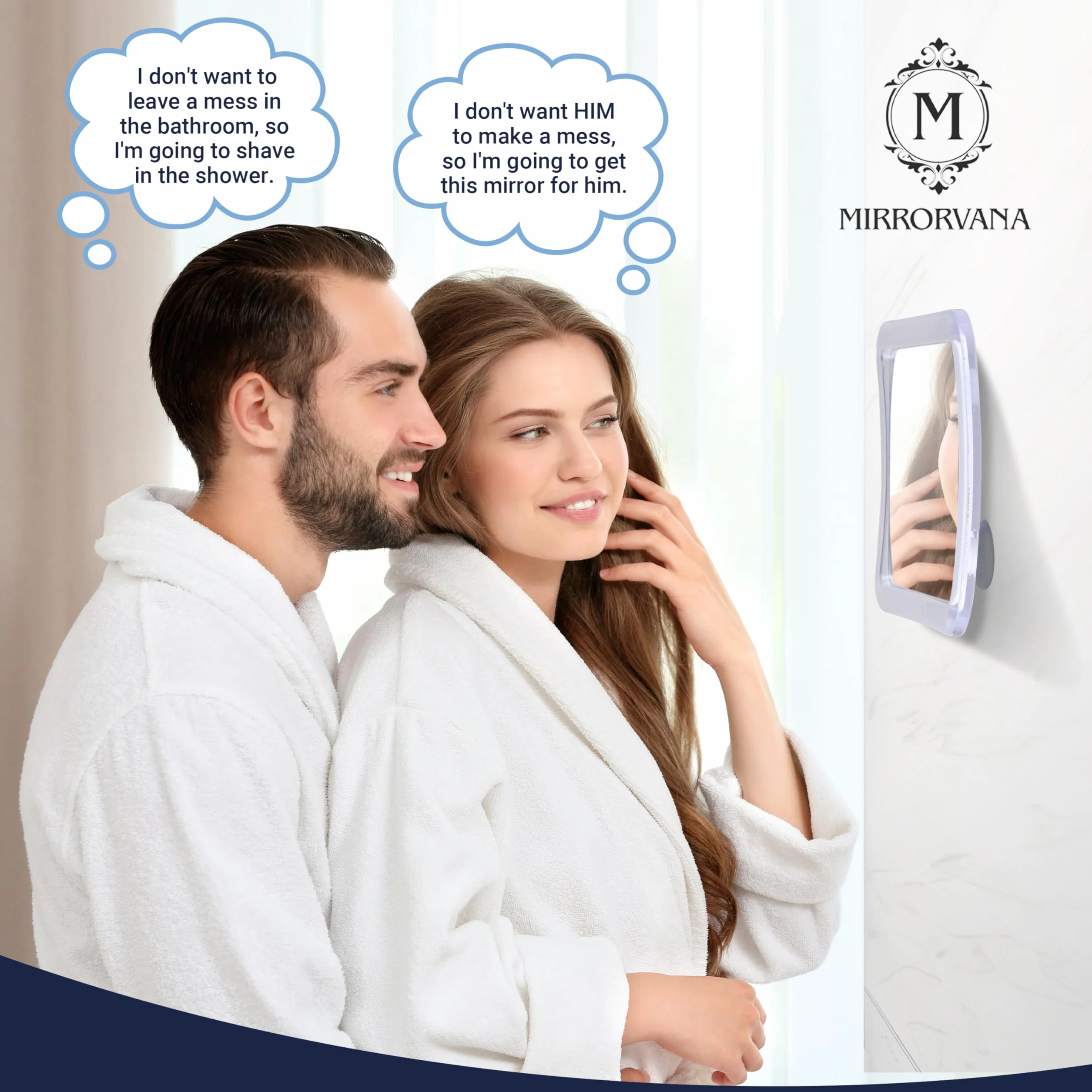 MIRRORVANA Przeciwmgielne lustro prysznicowe z przyssawką - nietłukące się lustro łazienkowe ścienne, idealne do golenia - Fogless Shower Mirror - 13,5 cm x 13,5 cm (przezroczysty)