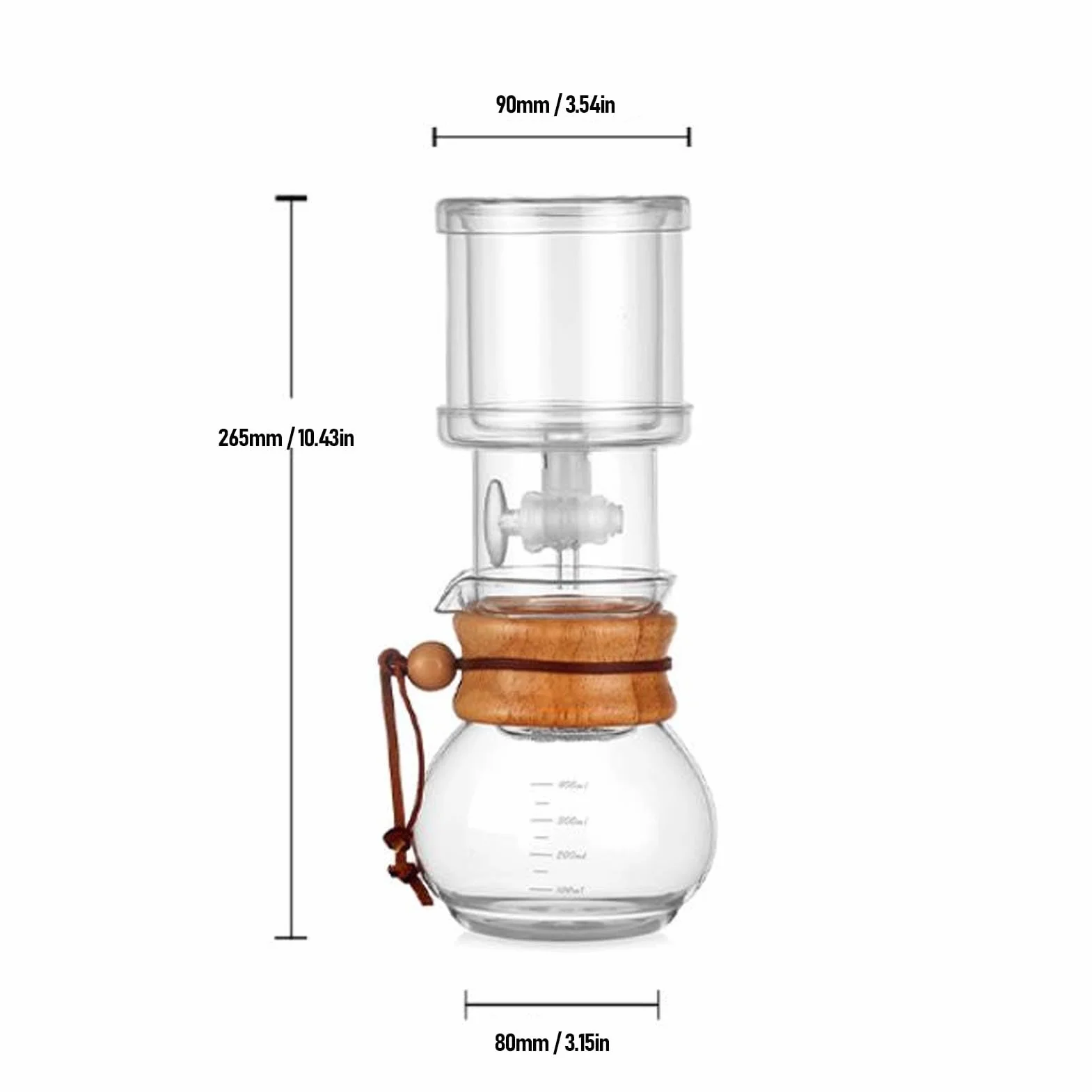 AUNMAS Ekspres do Kawy Mrożonej Ice Cold Brew Dripper, 400 Ml, Przezroczysty Szklany Ekspres do Kawy Mrożonej Cold Brew Drip Tower z Papierowymi Filtrami do Domu, Biura, Kawiarni,