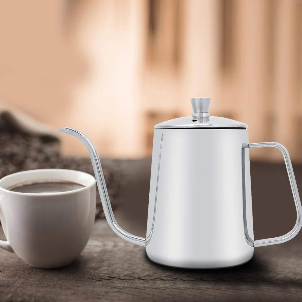 Czajnik do kawy, 550 ml stal nierdzewna długi dzbanek do kawy z gęsia szyja czajnik z pokrywką czajnik krople do kawy do domu kuchni kawiarni