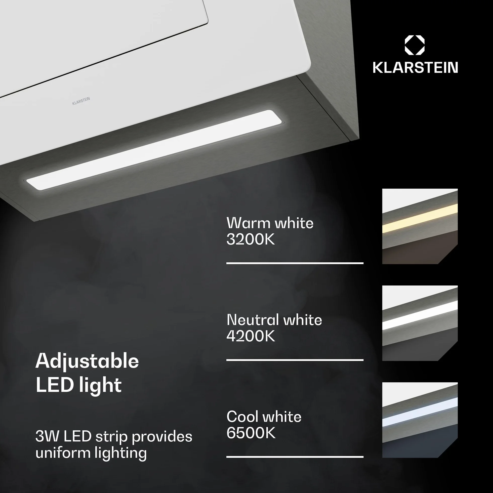 Klarstein SleekAir okap kuchenny – 60 cm okap podszafkowy, 686 m³/h, klasa efektywności energetycznej A++, dotykowy panel sterowania, oświetlenie LED 2700-6500 K