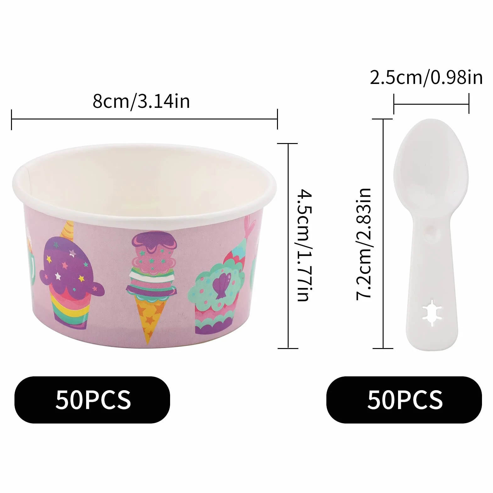 Różowe okrągłe miseczki do lodów, pojemność 125 ml, materiał papierowy, styl wiejski, idealne do deserów, restauracji
