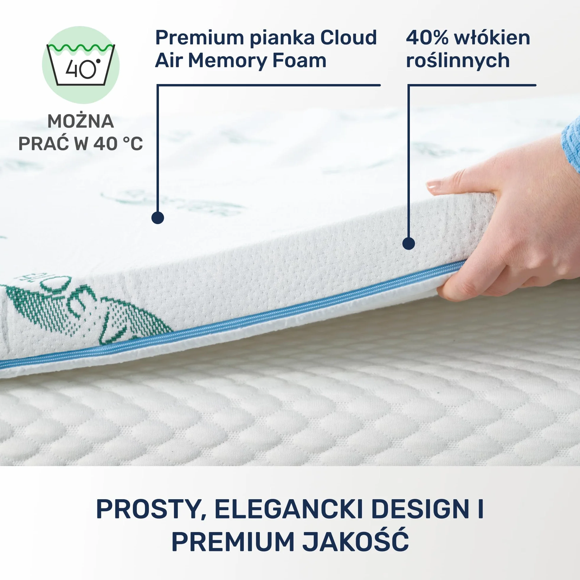 Materac nawierzchniowy wiskoelastyczny Dailydream „Model M” z efektem pianki zapamiętującej kształt, 90x200x5cm, Edition “Aloe Vera”