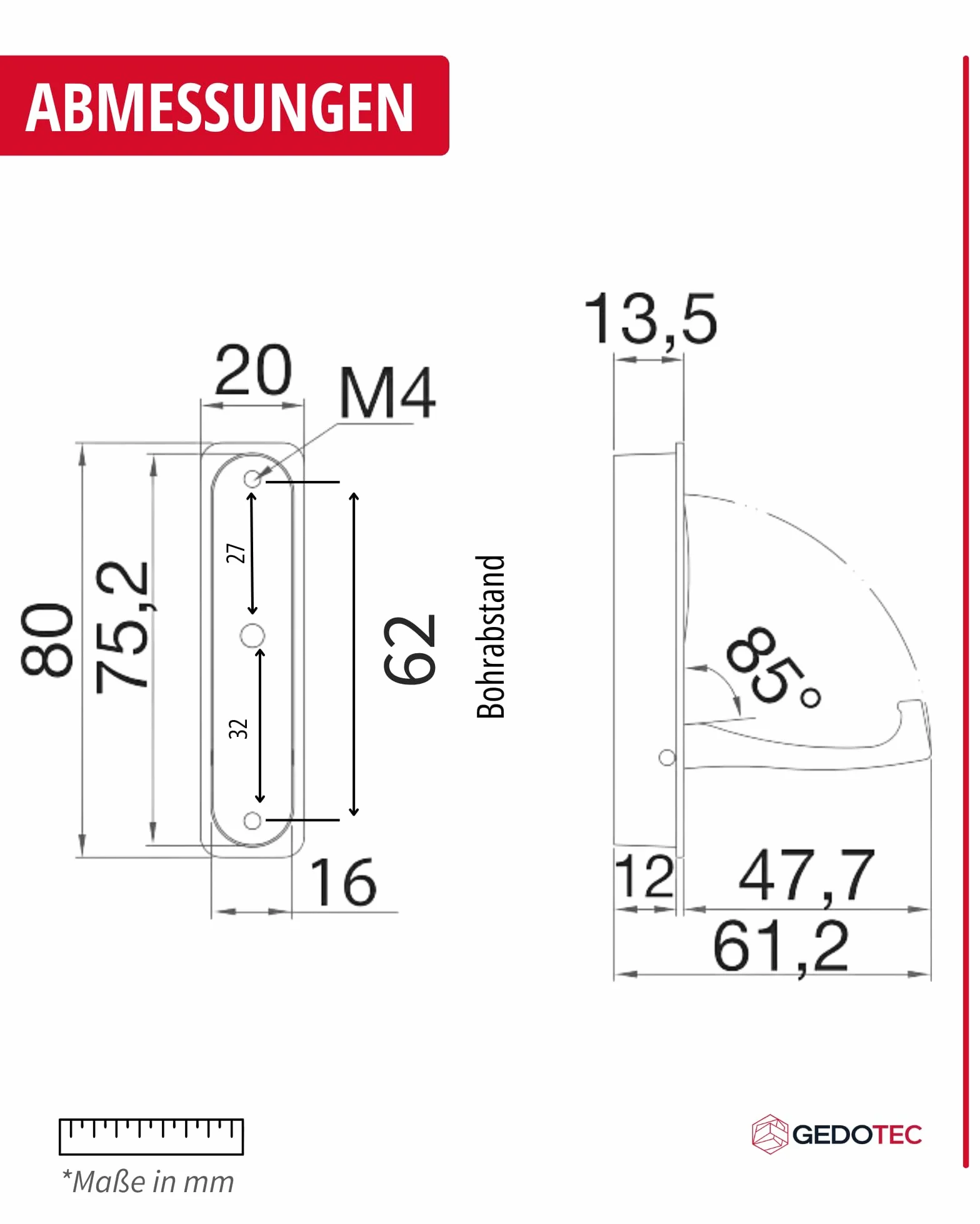 Wieszak ścienny Panama 80 x 20/61 mm czarny rozkładany z klapą