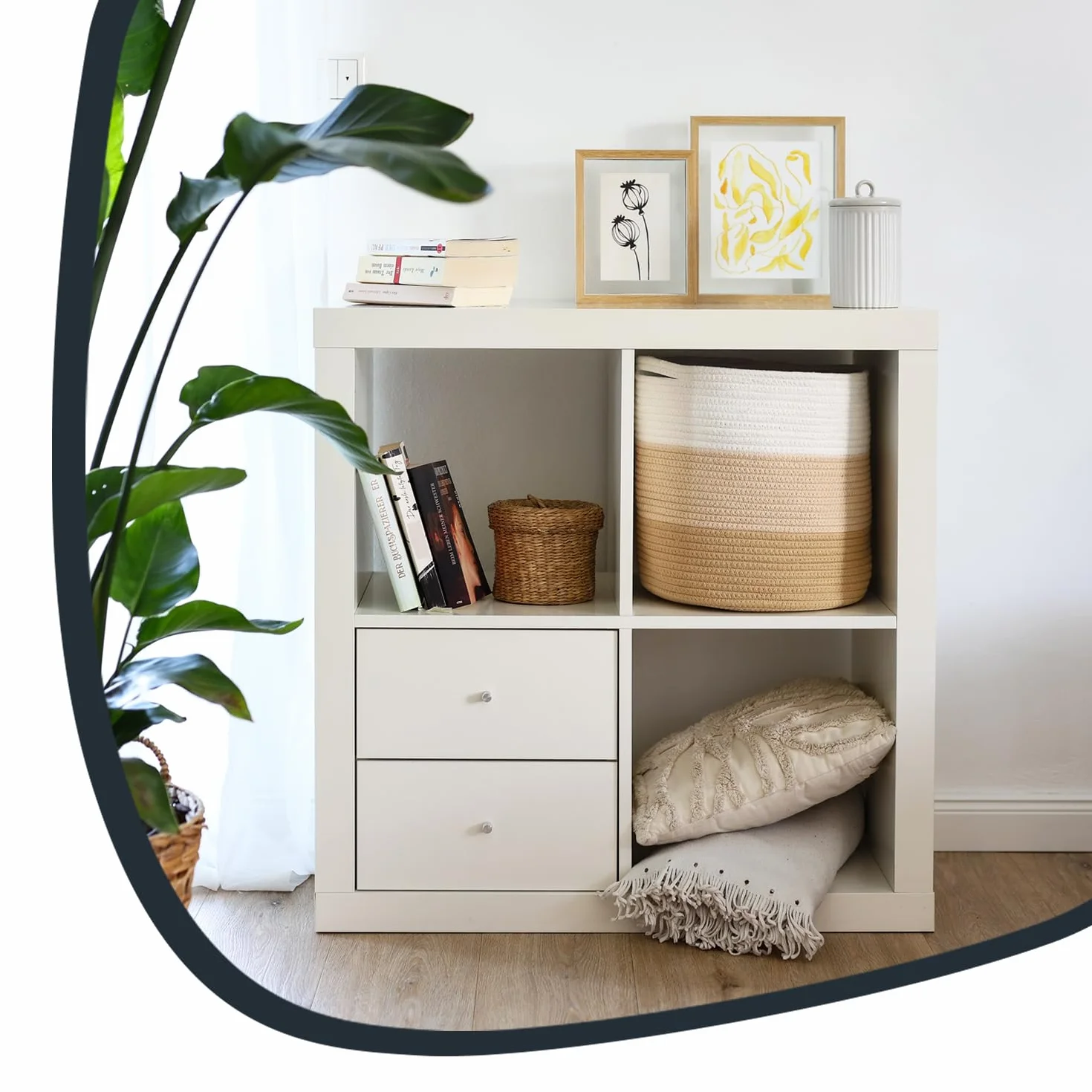 HMF Kosz do przechowywania okrągły pasuje do Kallax 31x31 cm biały/brązowy