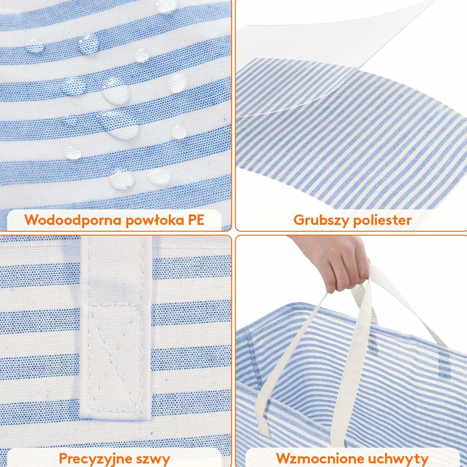 Lifewit Kosz na Pranie z Uchwytem, Duży Składany Wodoodporny Kosze Brudna Ubrania, Laundry Basket do Odzież, Sypialnia, Granatowy, 100L