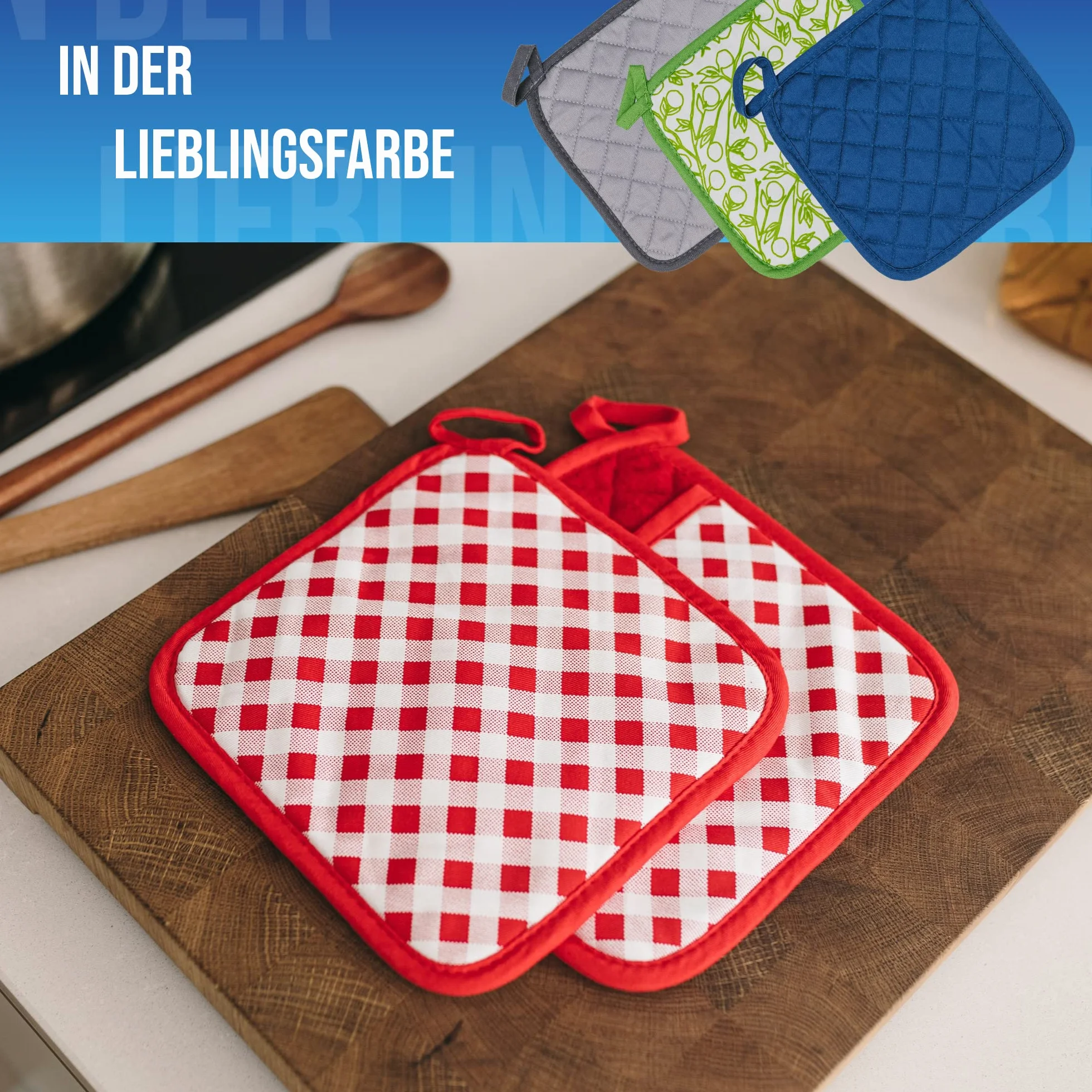LauterSchutz® 1 para garnkowych łapek – miękka, do prania, recyklingowa bawełna z kieszenią na ręce [odporne na 250°C] rękawice do gotowania