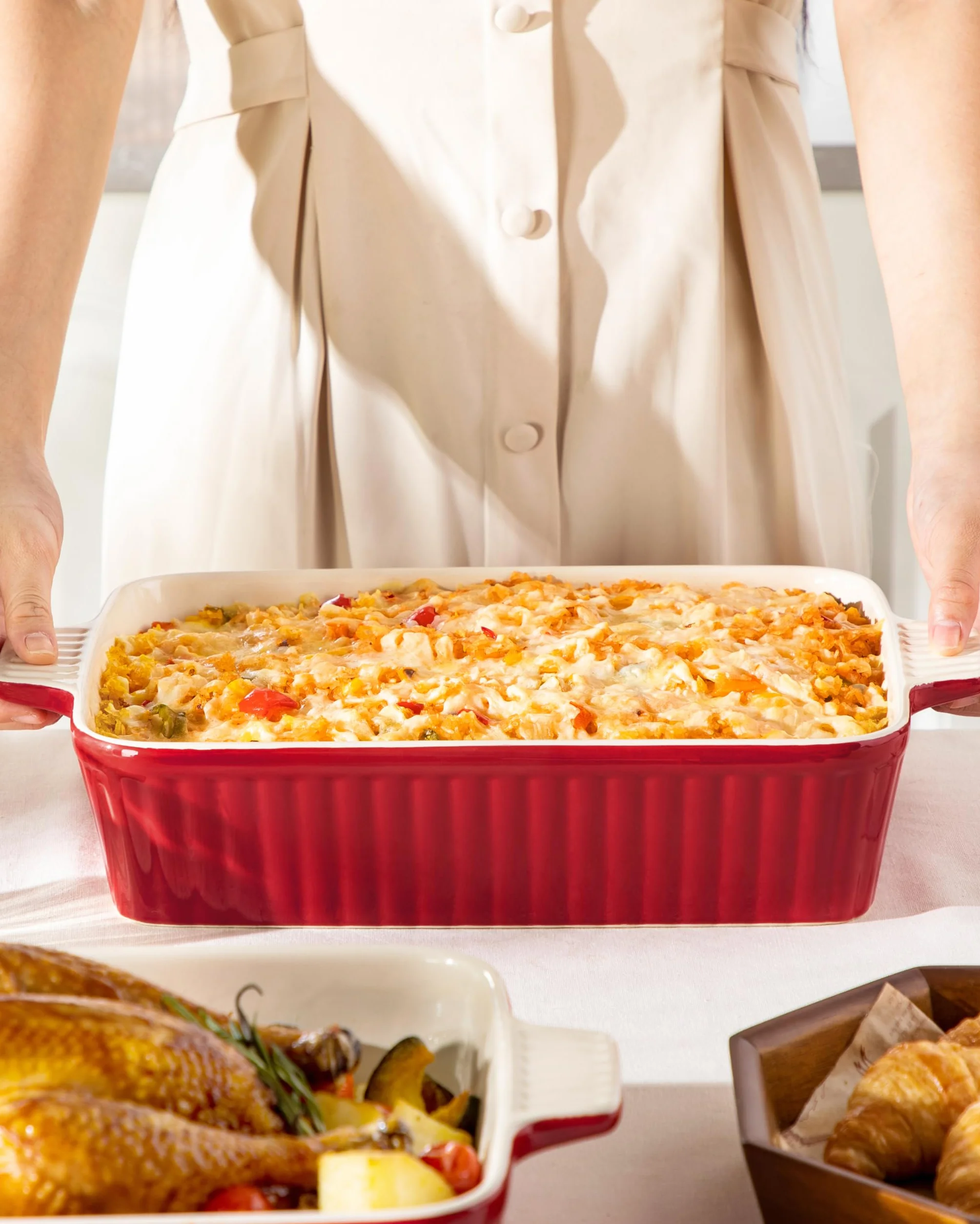 MALACASA 4,4 QT naczynie do pieczenia, 9 x 13 duże naczynie do zapiekania do piekarnika, ceramiczna forma do pieczenia, prostokątna, głęboka patelnia do lasagne z uchwytami do pieczenia, trwała