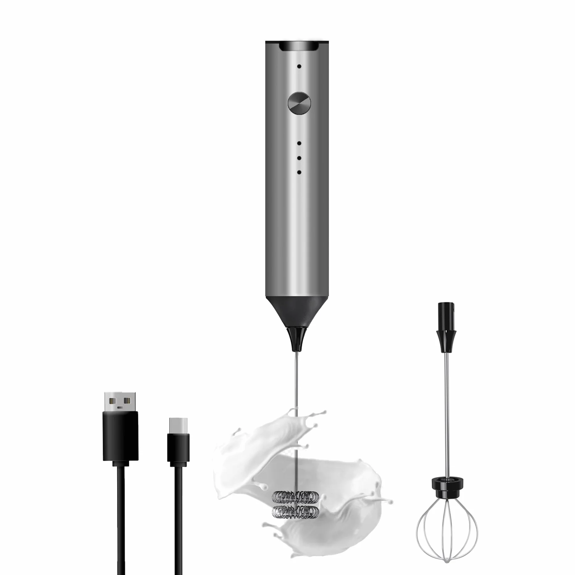 Ręczny spieniacz do mleka, akumulatorowy blender elektryczny typu C Spieniacz do kawy, 3 prędkości mieszania Mini spieniacz do mleka Blender do napojów z 2 wiskerami do kawy Matcha Smoothie Latte