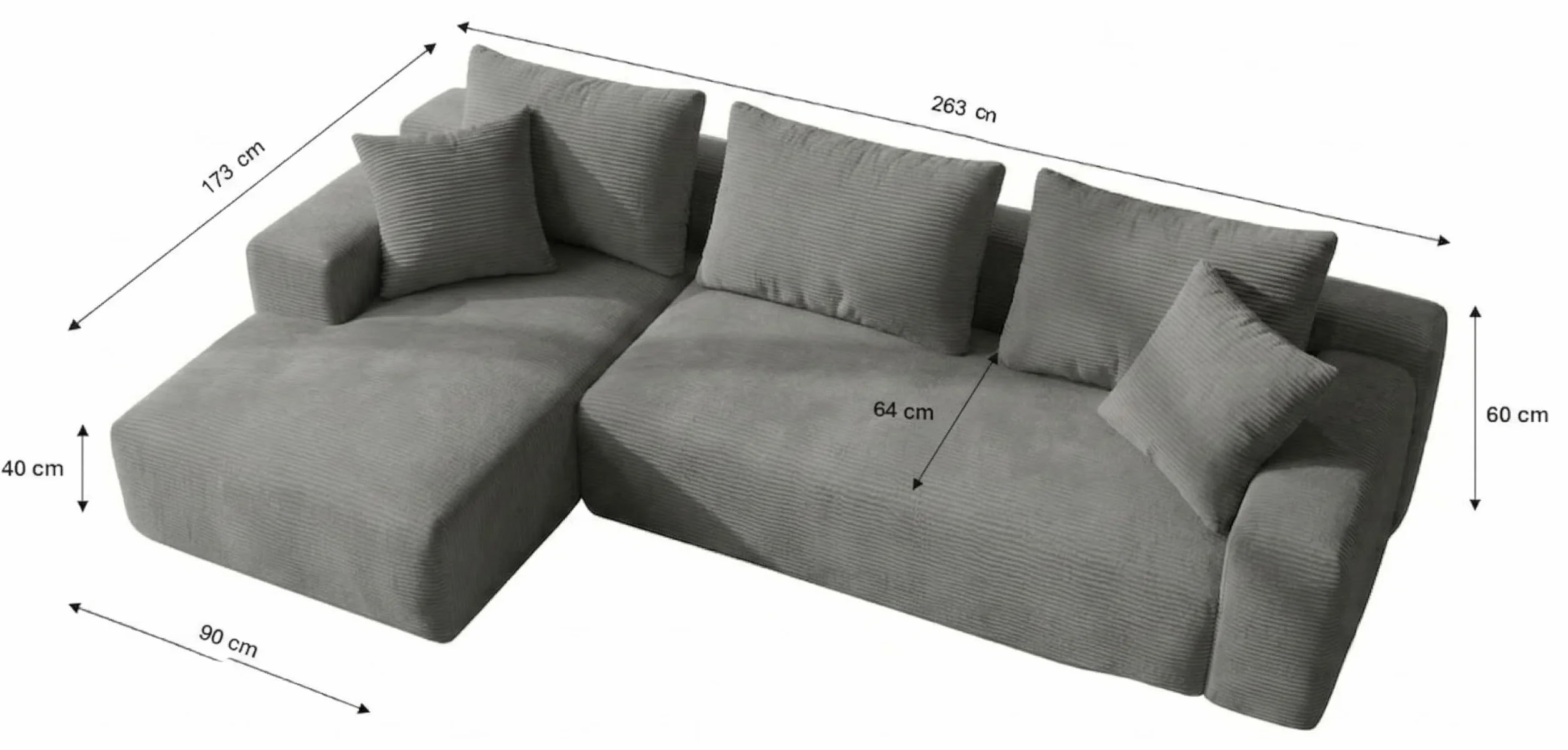 Chic Modular Chaiselongue Prawy Szezlong Pana Jasnoszary Skompresowana Pianka