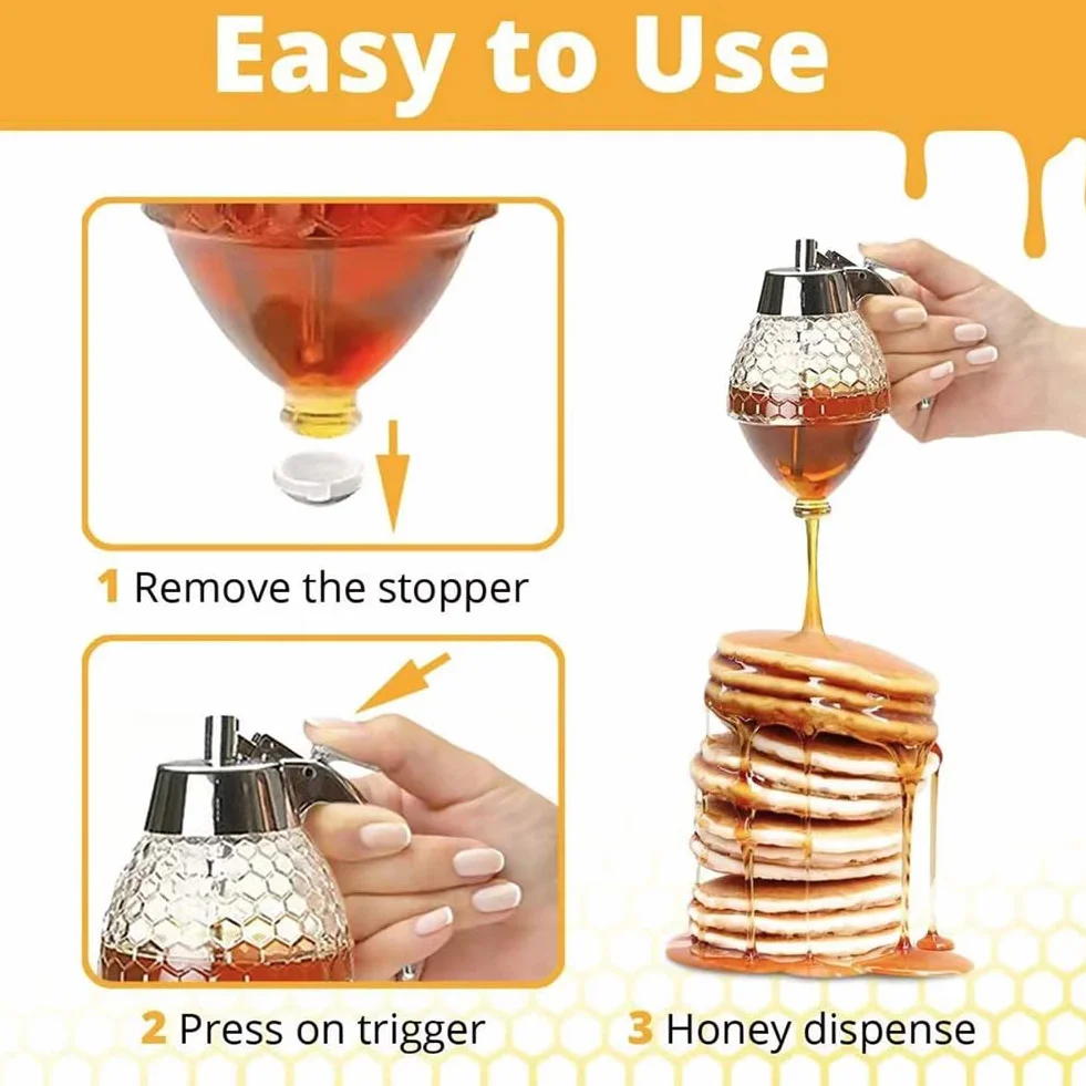 Miód Dispenser-200ml Akrylowy syrop miodowy dozownik pszczoły miód dozownik przezroczysty Shake Handshandle