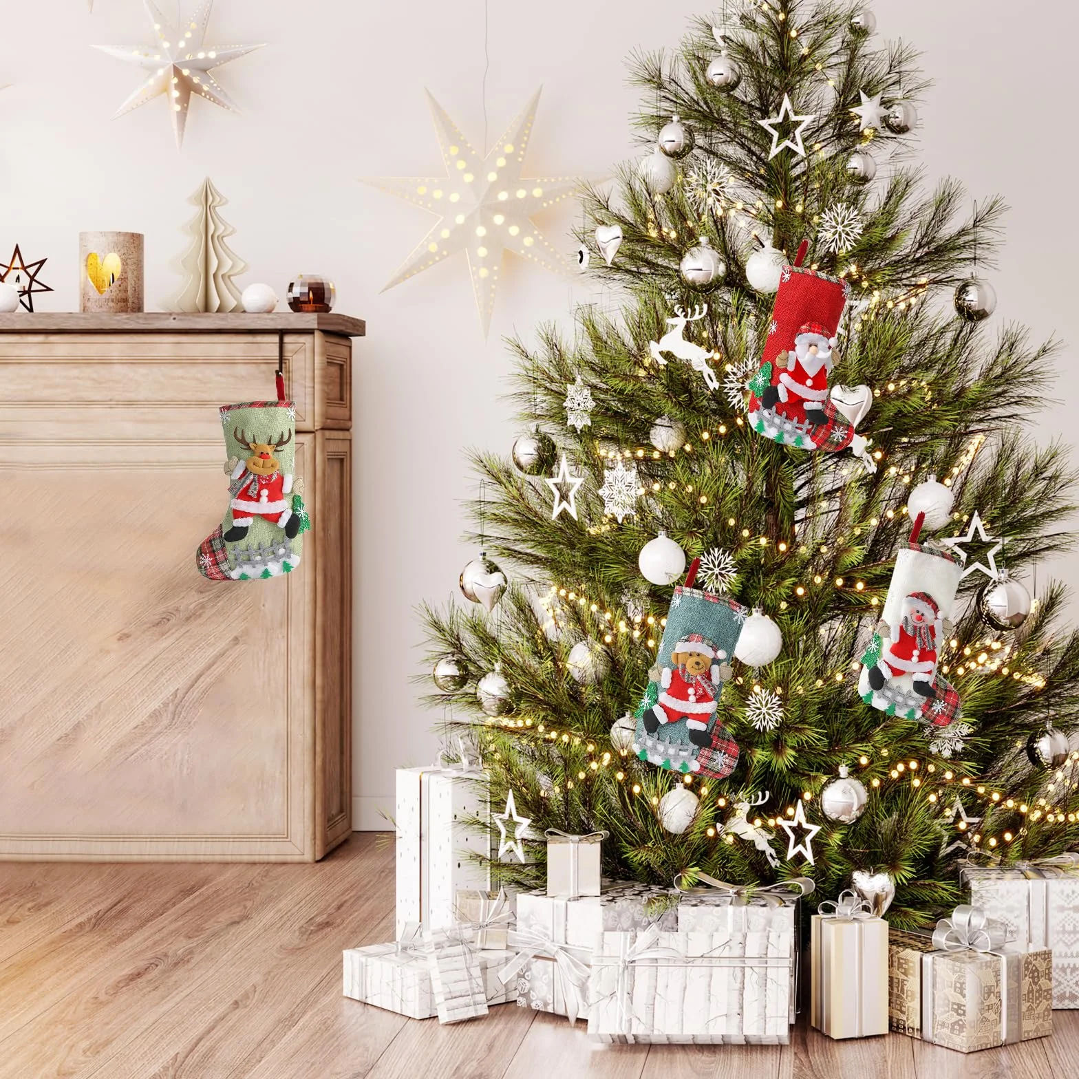 Świąteczne skarpety kominkowe O-Kinee 4 sztuki Boots Custom Christmas Socks Hanging Wypełniacz Dekoracja domu