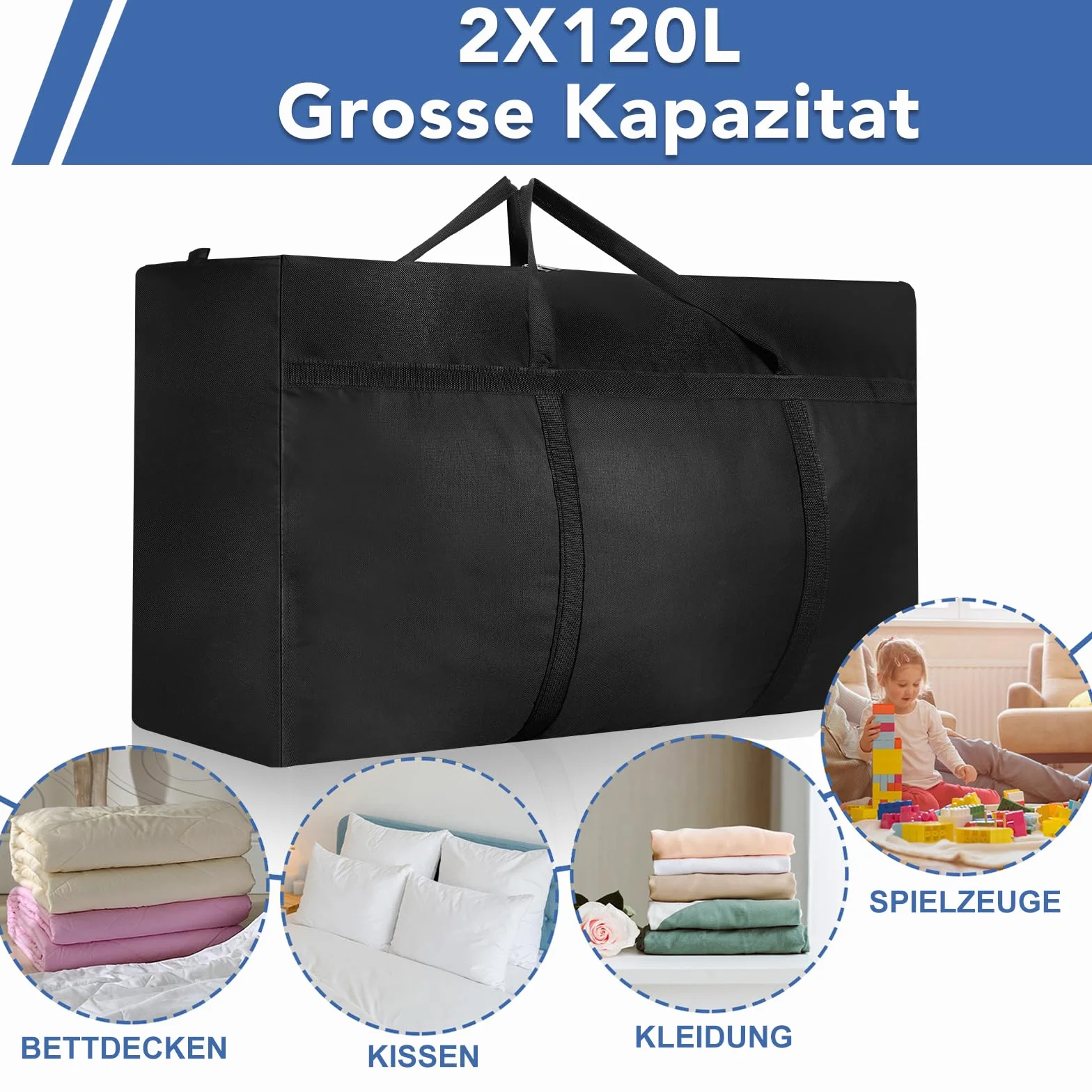 2 sztuki 120 l, duża torba do przechowywania, 600D Oxford Heavy-Duty, torby do przeprowadzki z zamkiem błyskawicznym, uchwyt, wodoszczelna torba podróżna, kartony do przeprowadzki na kołdry, ubrania